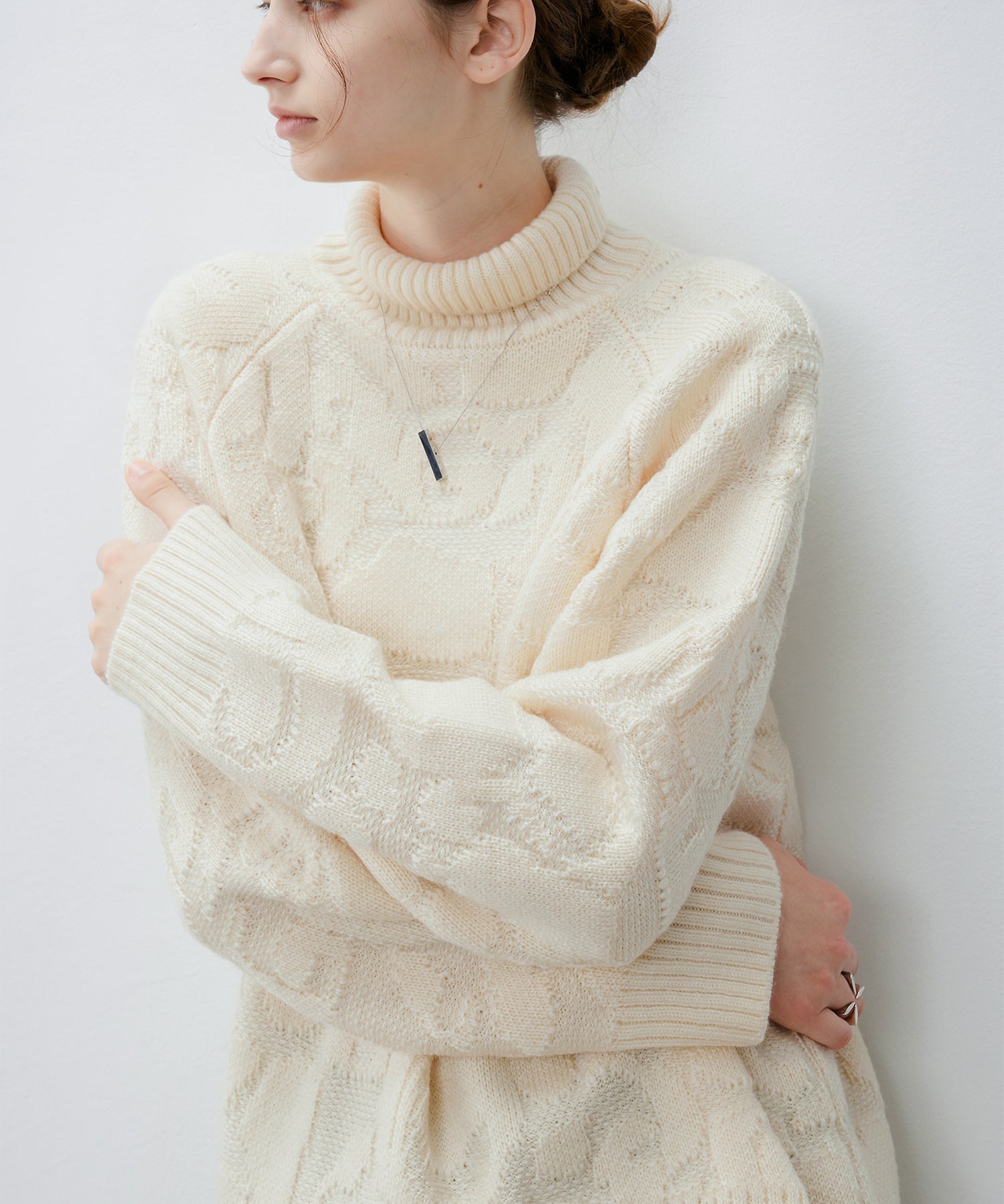 High Neck Jacquard Design Knit