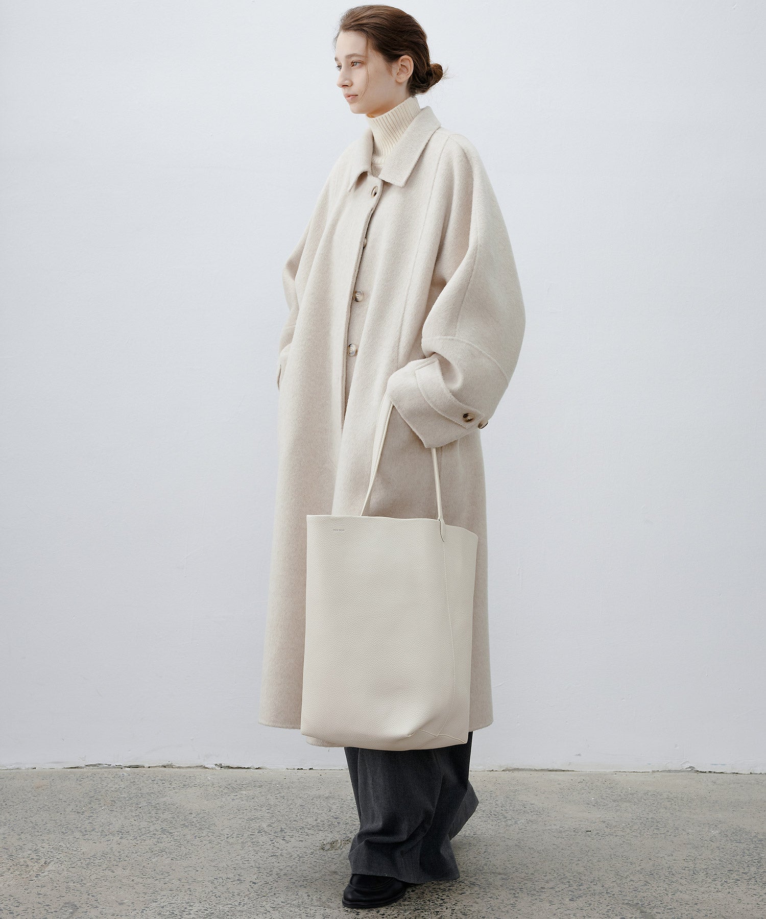 Double-Face Wool Cocoon Coat with Batwing Sleeves