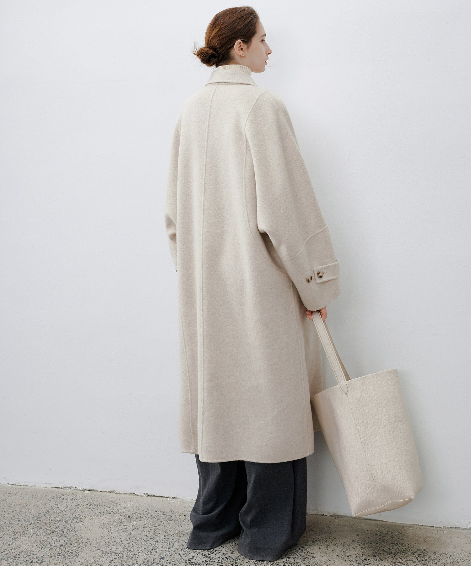 Double-Face Wool Cocoon Coat with Batwing Sleeves