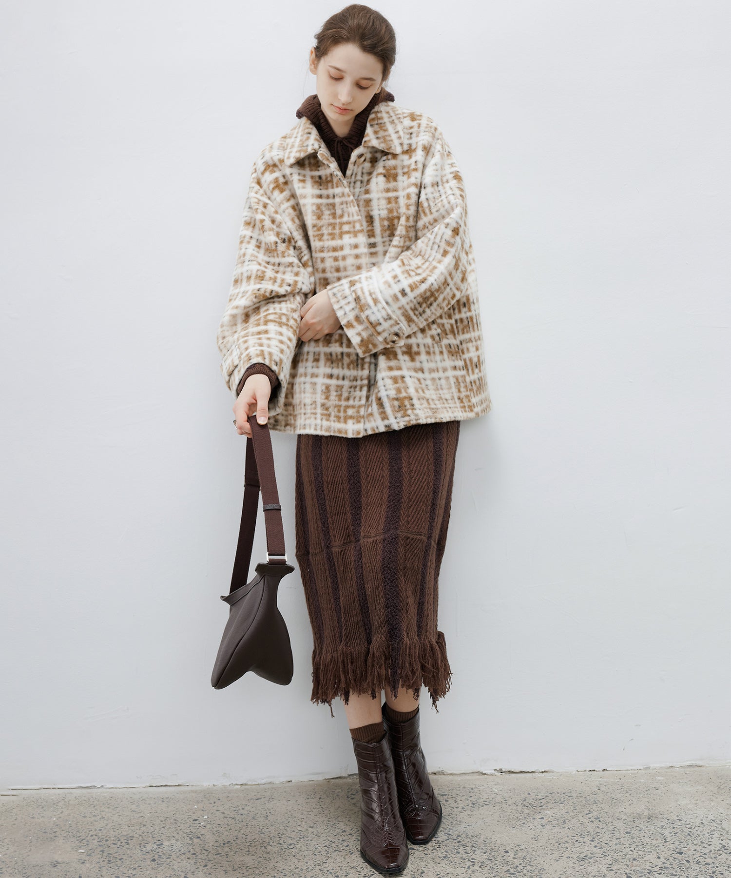 Hazy Plaid Tailored Wool Short Over-coat