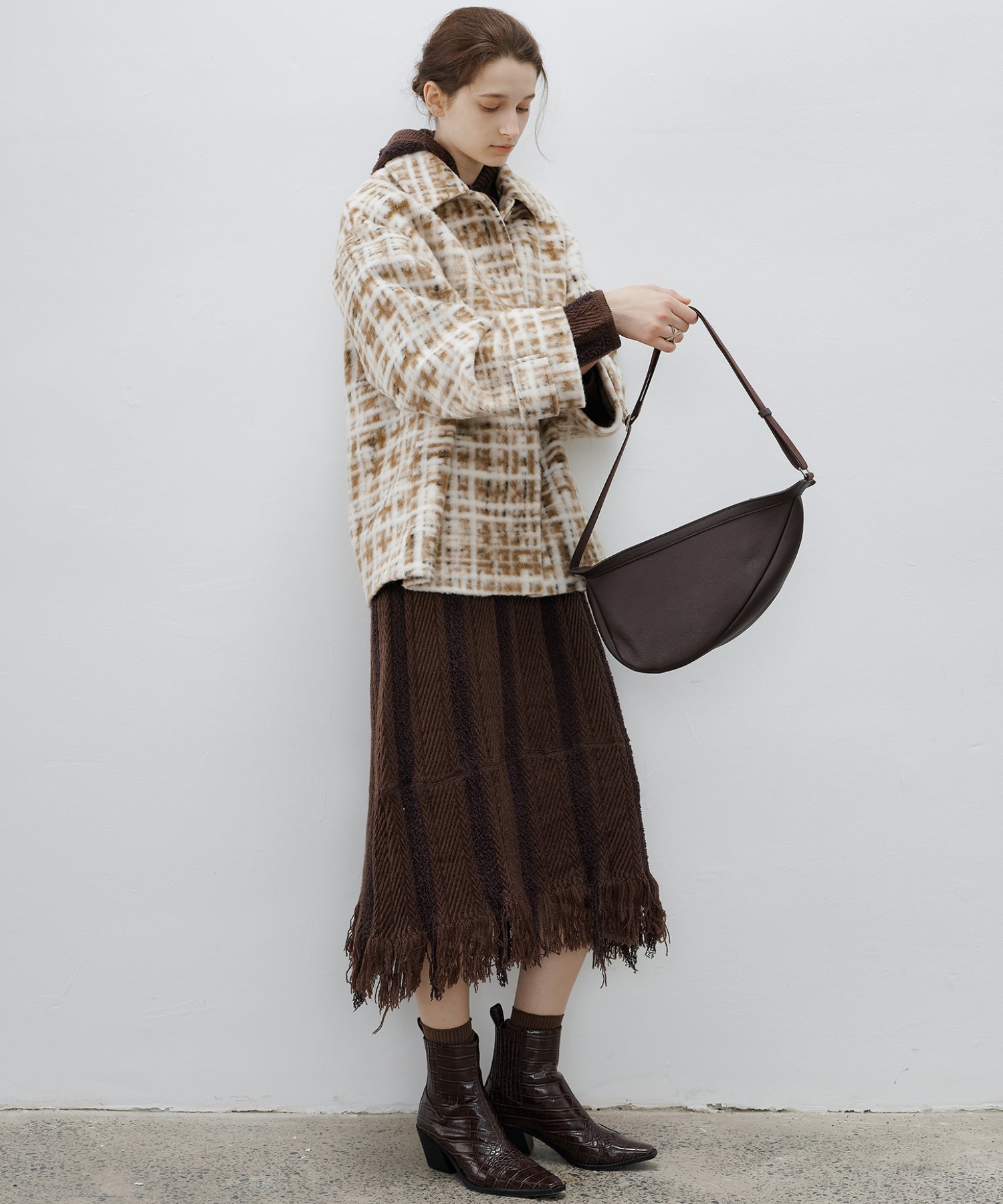 Hazy Plaid Tailored Wool Short Over-coat
