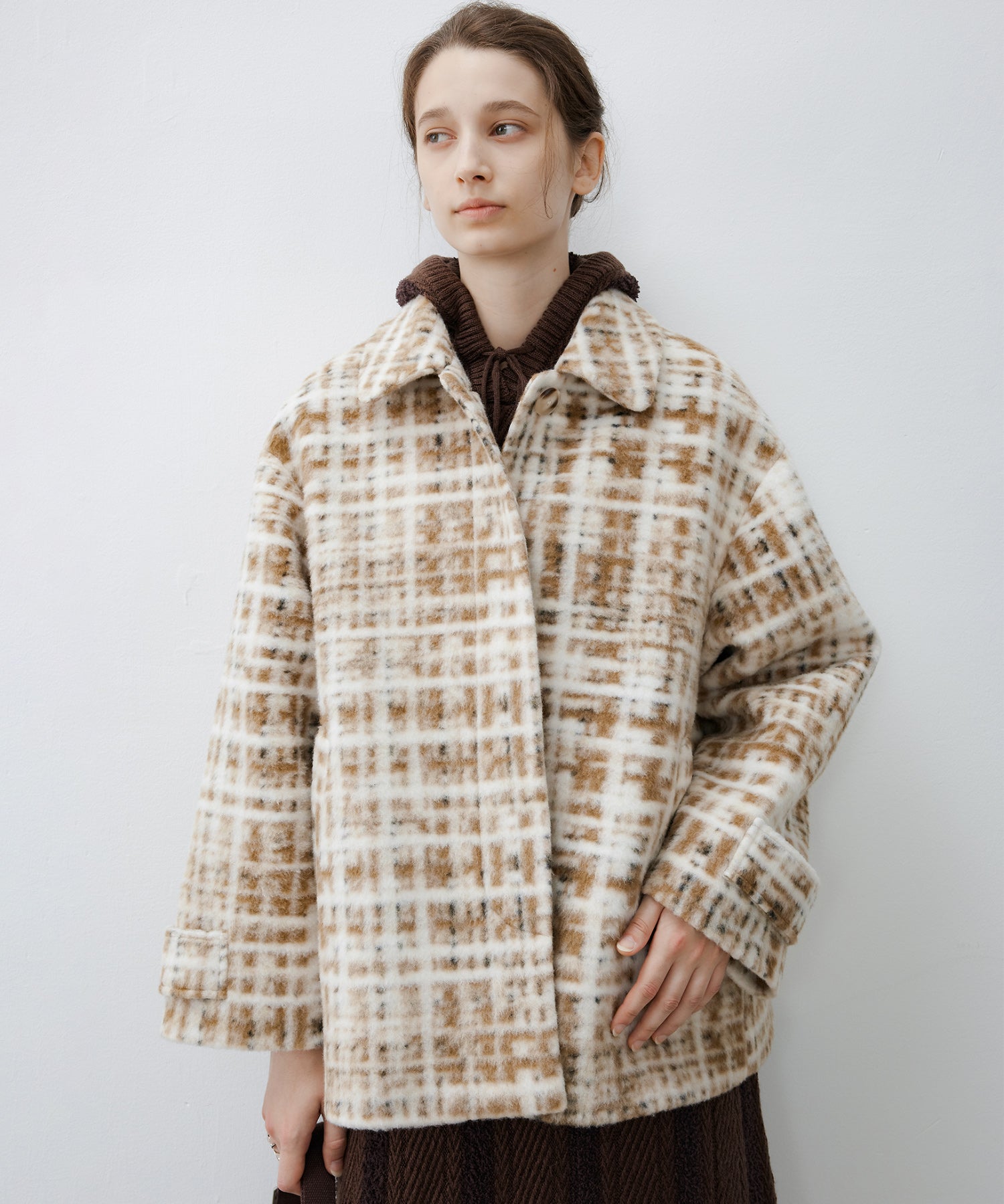 Hazy Plaid Tailored Wool Short Over-coat