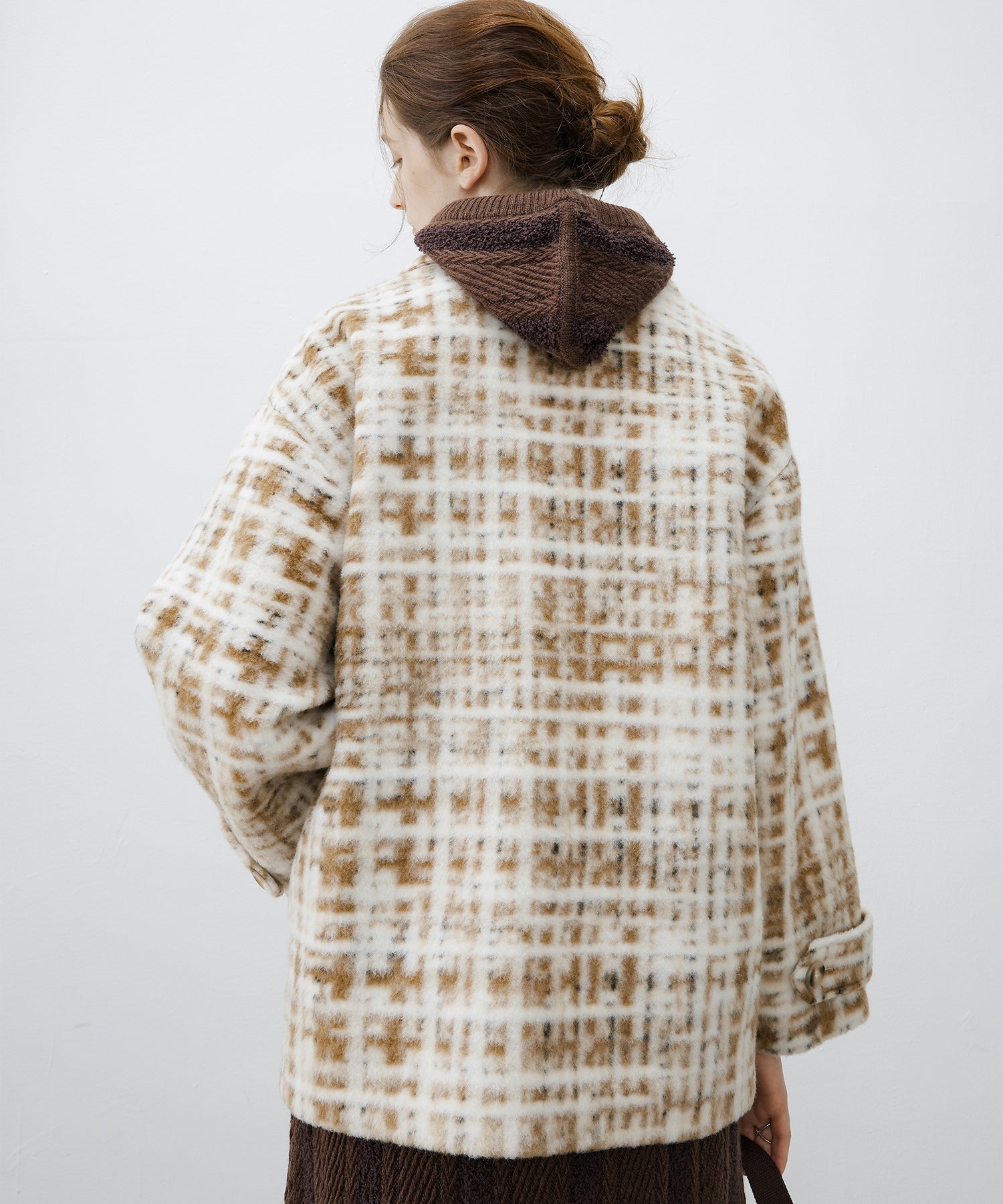 Hazy Plaid Tailored Wool Short Over-coat