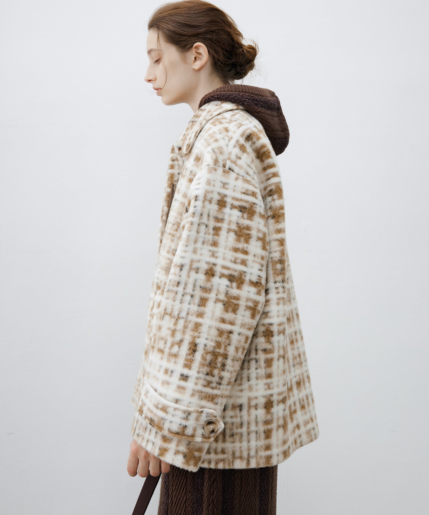 Hazy Plaid Tailored Wool Short Over-coat