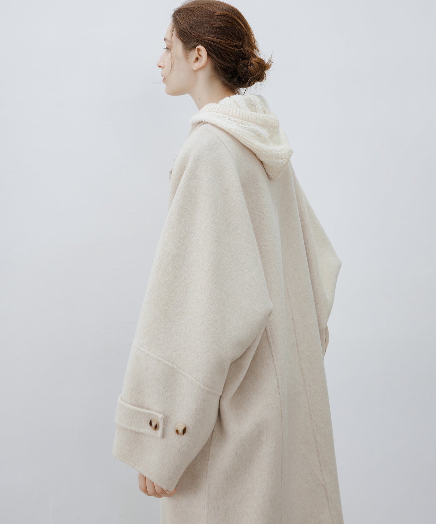 Double-Face Wool Cocoon Coat with Batwing Sleeves