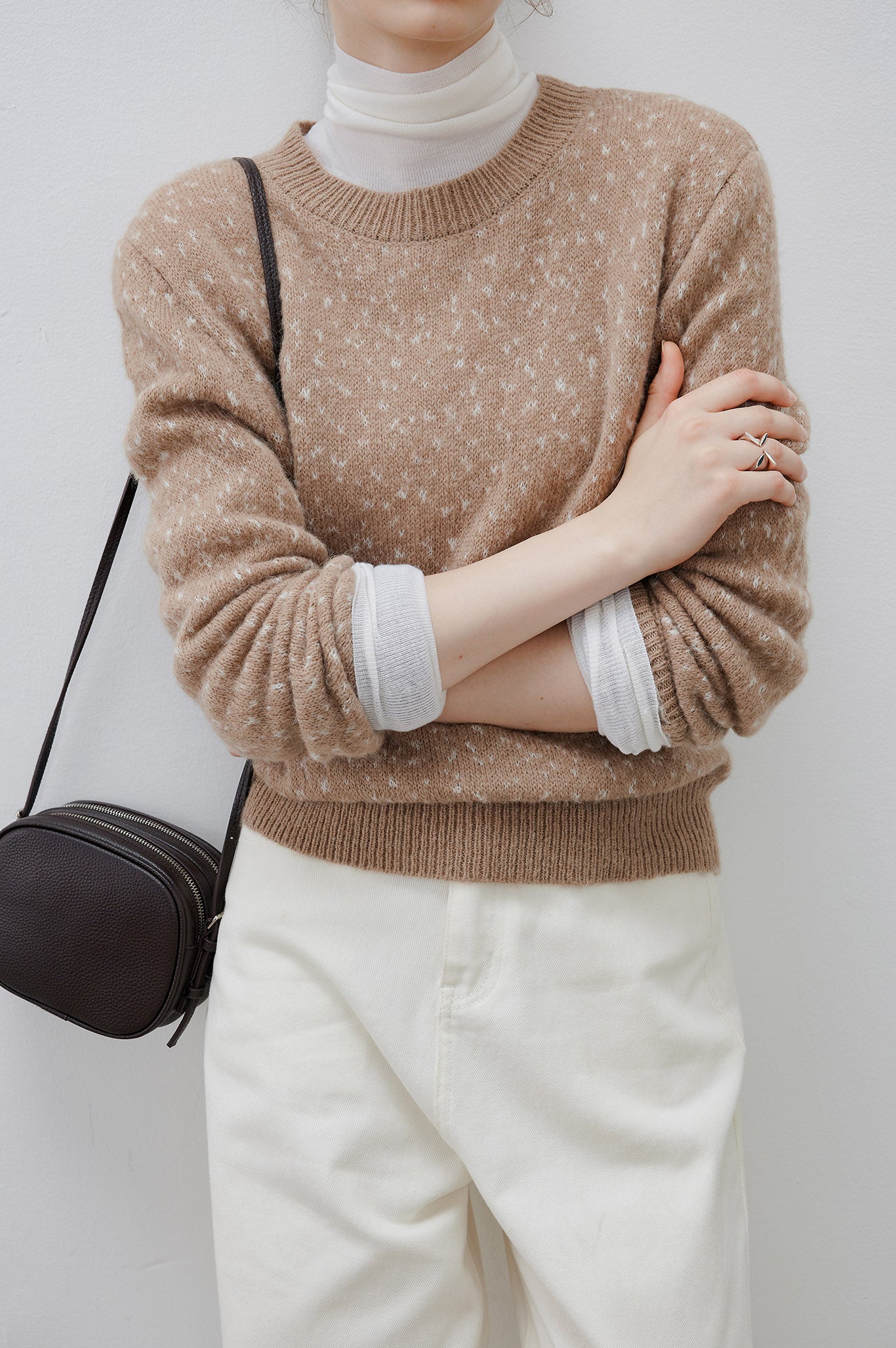 Wool Blend Jacquard Crew Neck Sweater