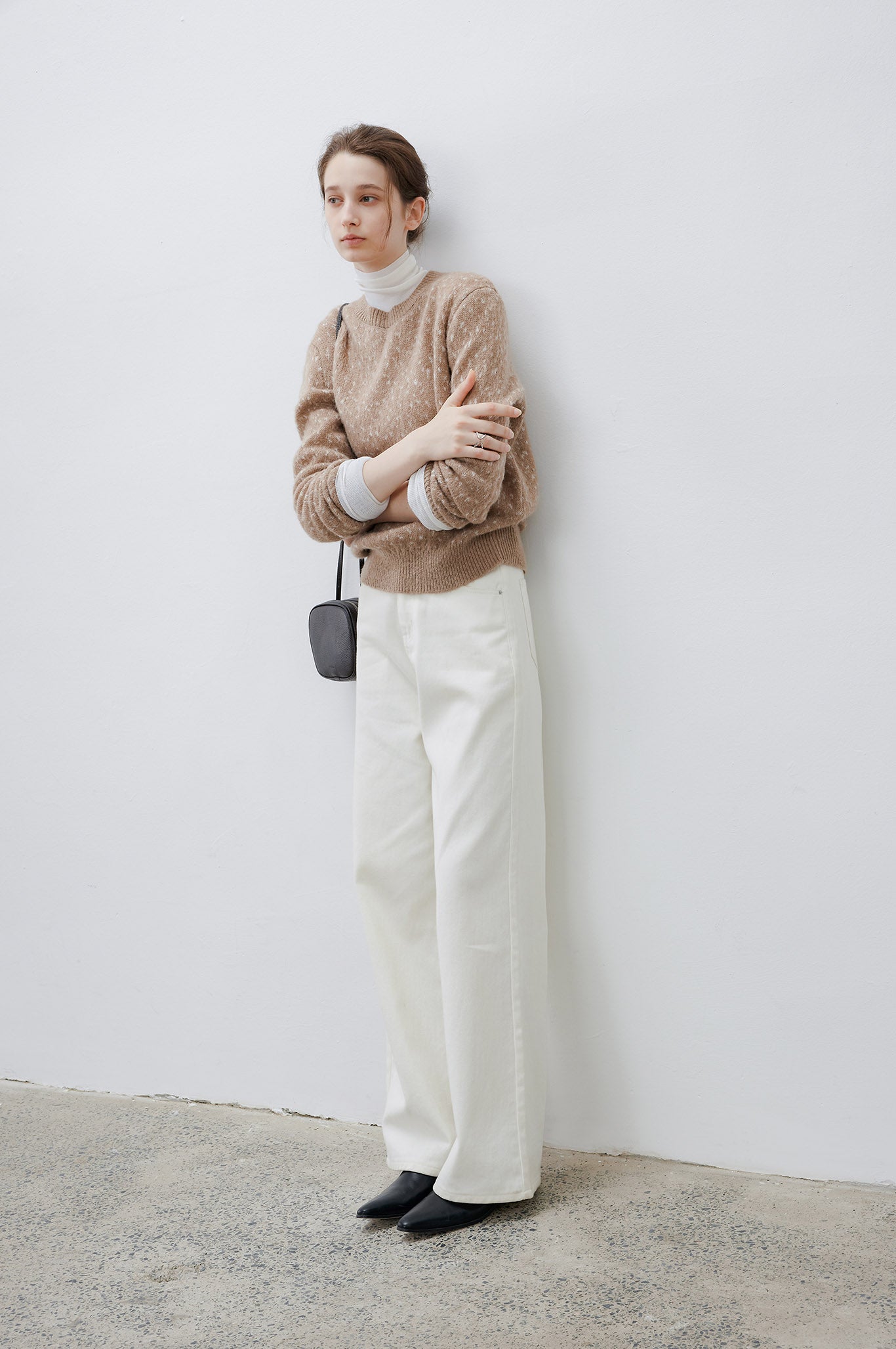 Wool Blend Jacquard Crew Neck Sweater