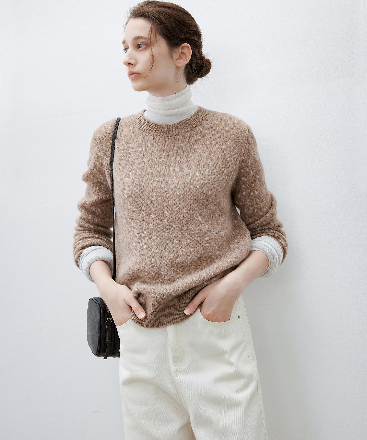 Wool Blend Jacquard Crew Neck Sweater