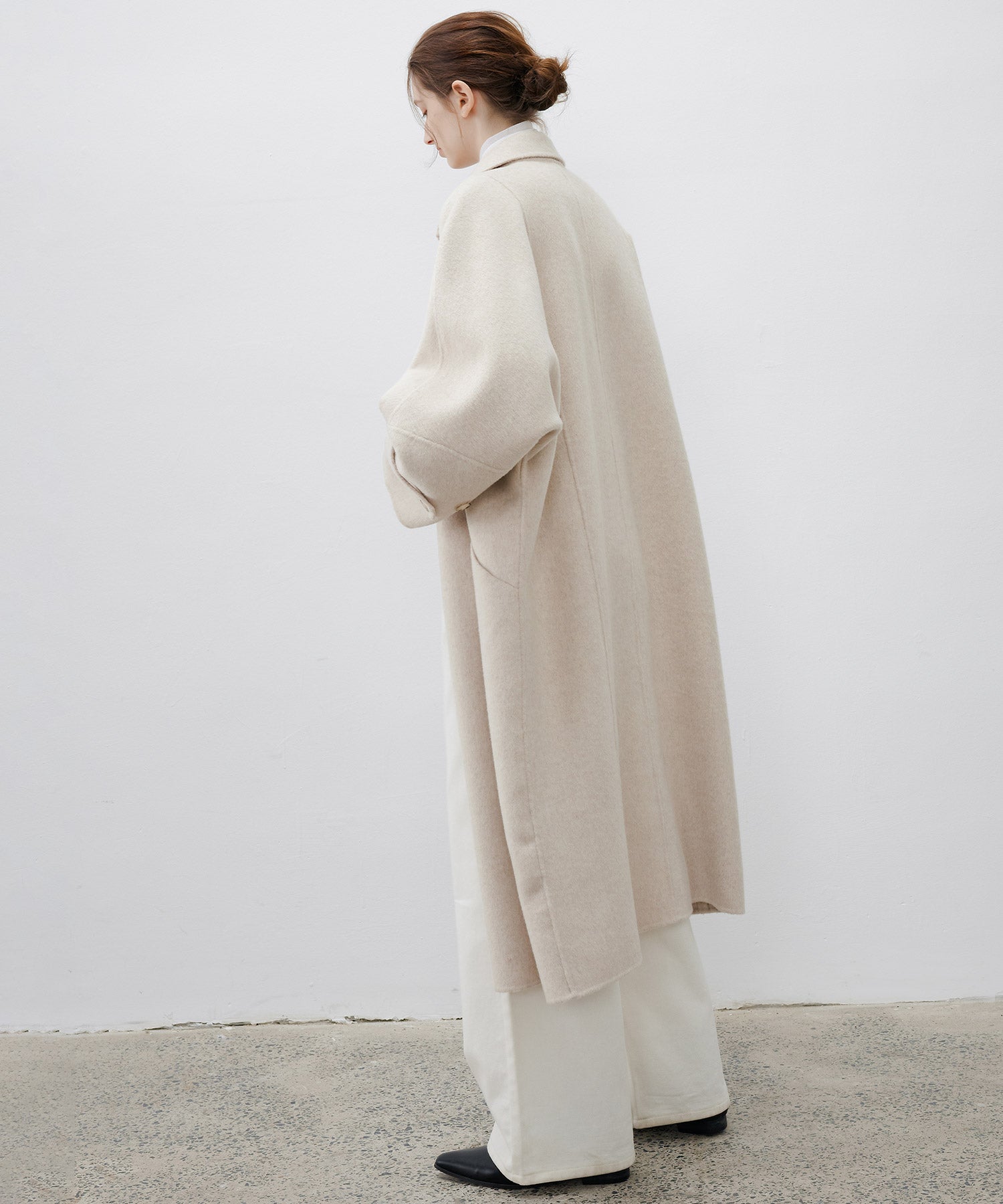 Double-Face Wool Cocoon Coat with Batwing Sleeves