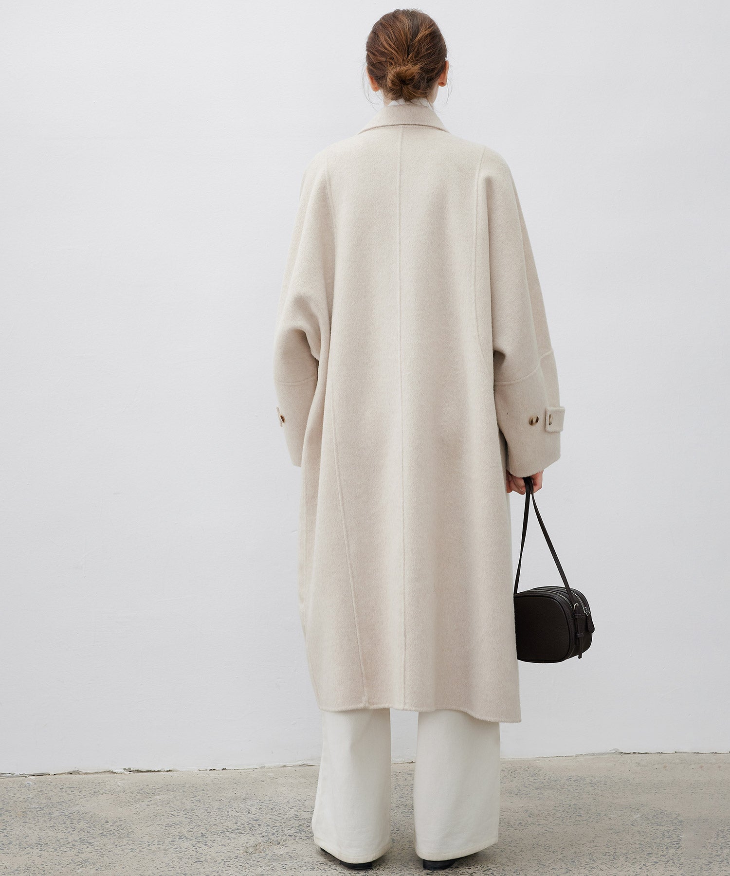 Double-Face Wool Cocoon Coat with Batwing Sleeves