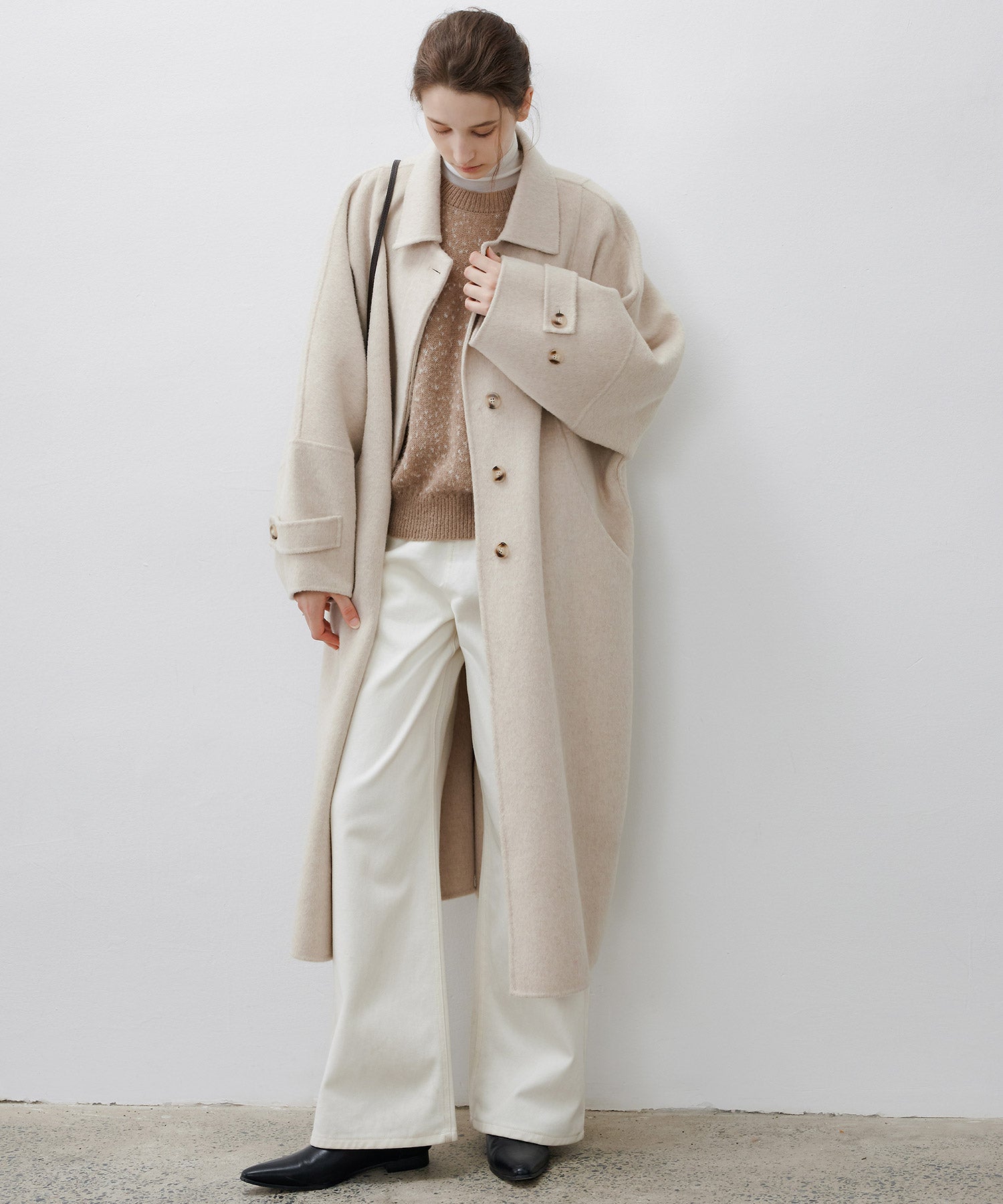 Double-Face Wool Cocoon Coat with Batwing Sleeves