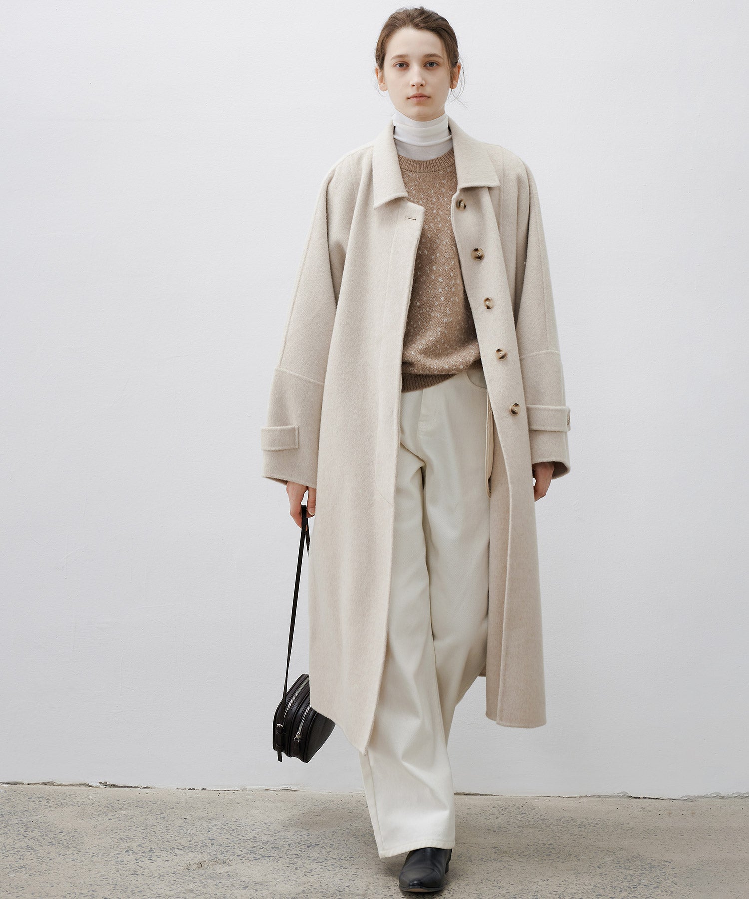 Double-Face Wool Cocoon Coat with Batwing Sleeves