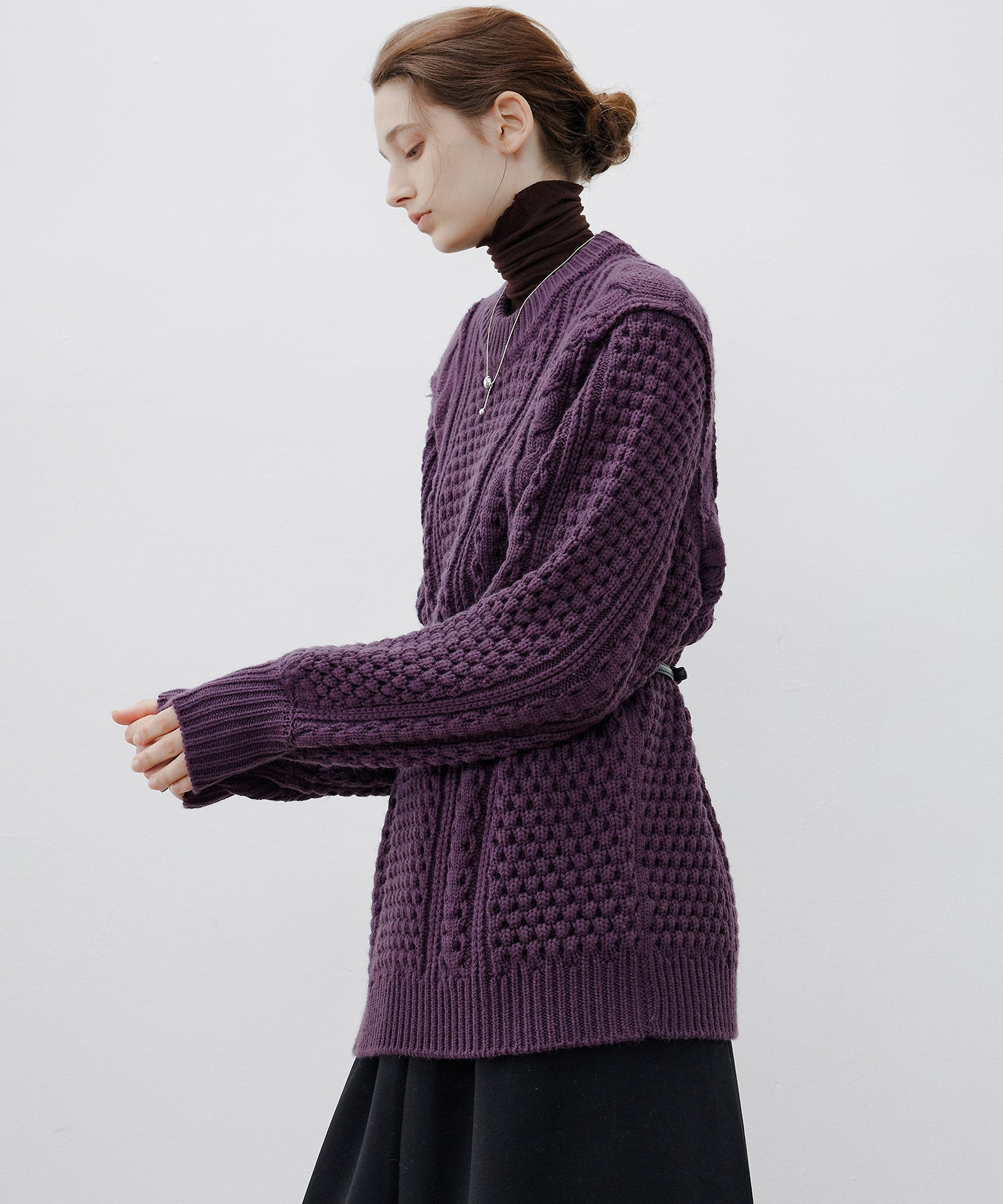 Textured Wool Blend Aran Sweater