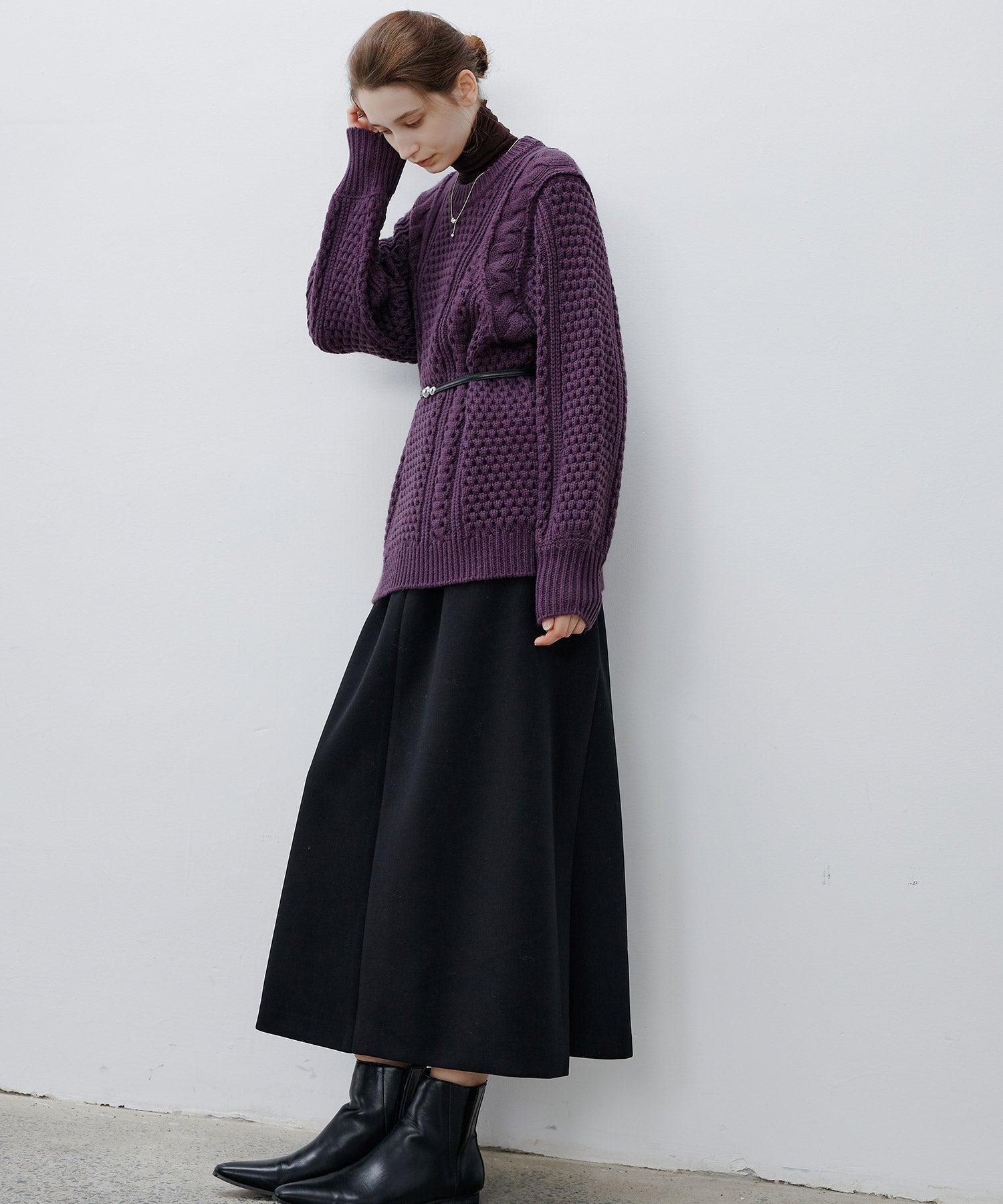 Textured Wool Blend Aran Sweater
