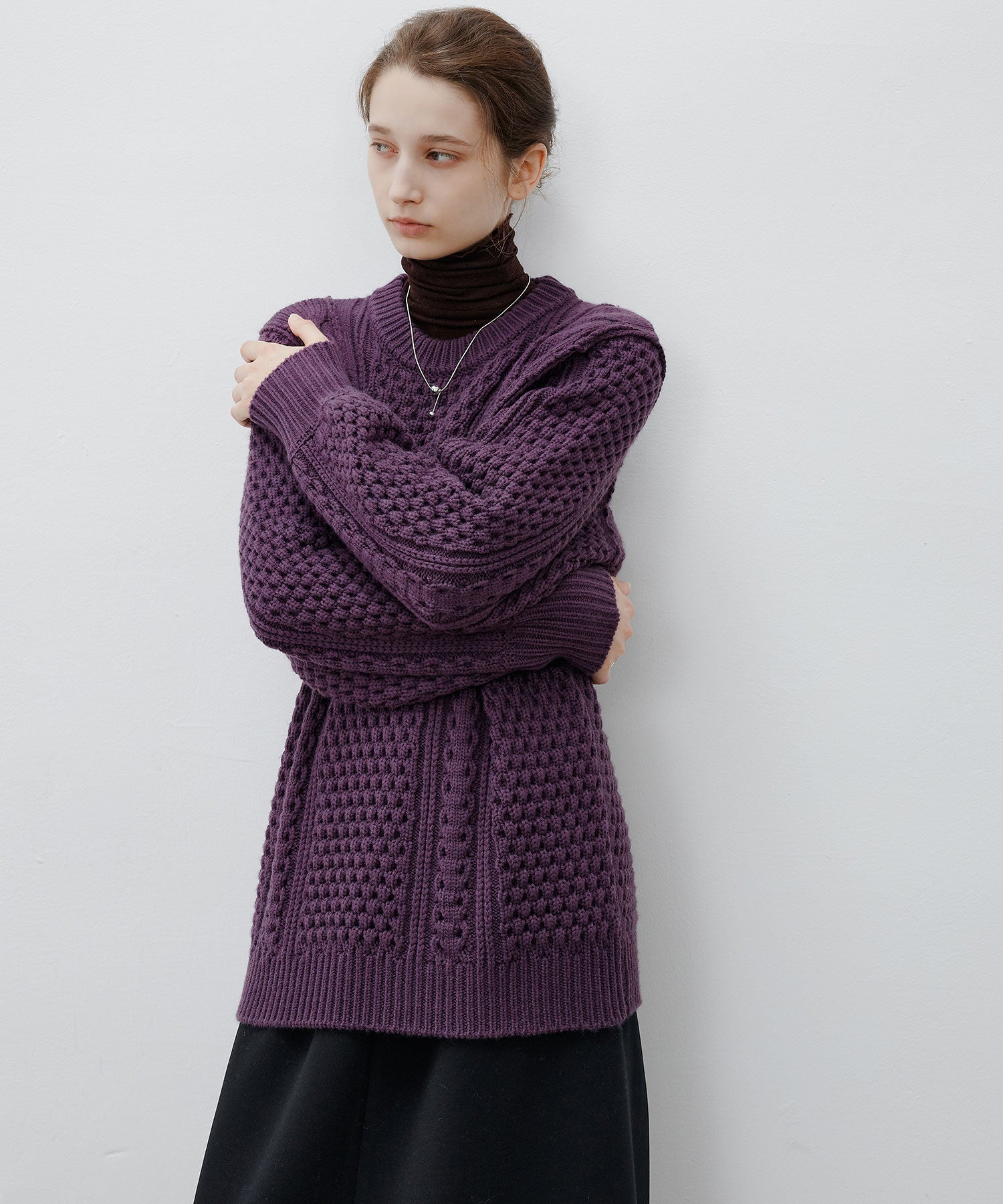 Textured Wool Blend Aran Sweater