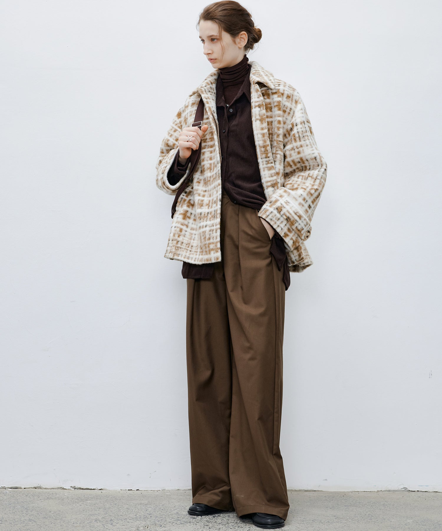 Hazy Plaid Tailored Wool Short Over-coat