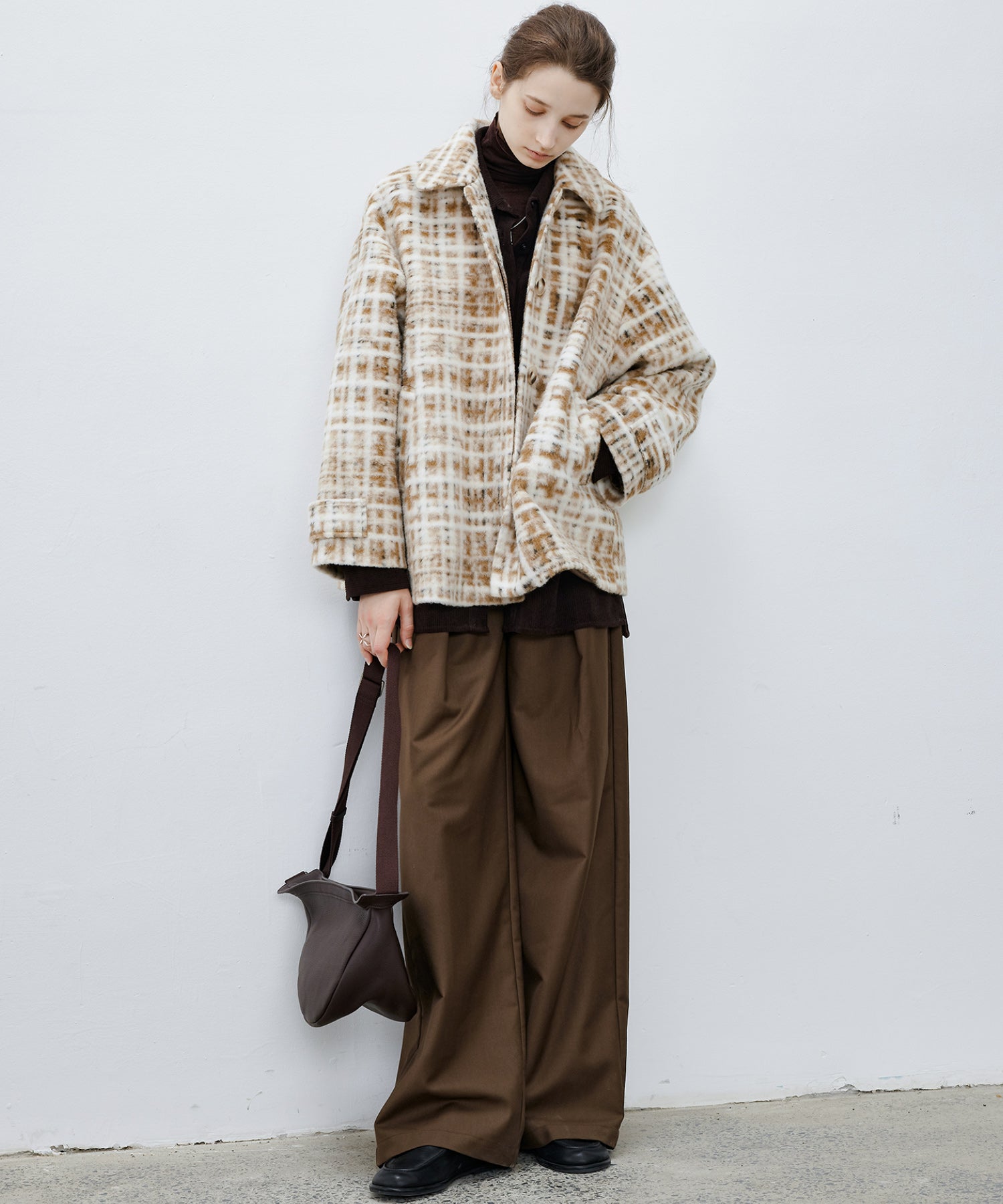 Hazy Plaid Tailored Wool Short Over-coat