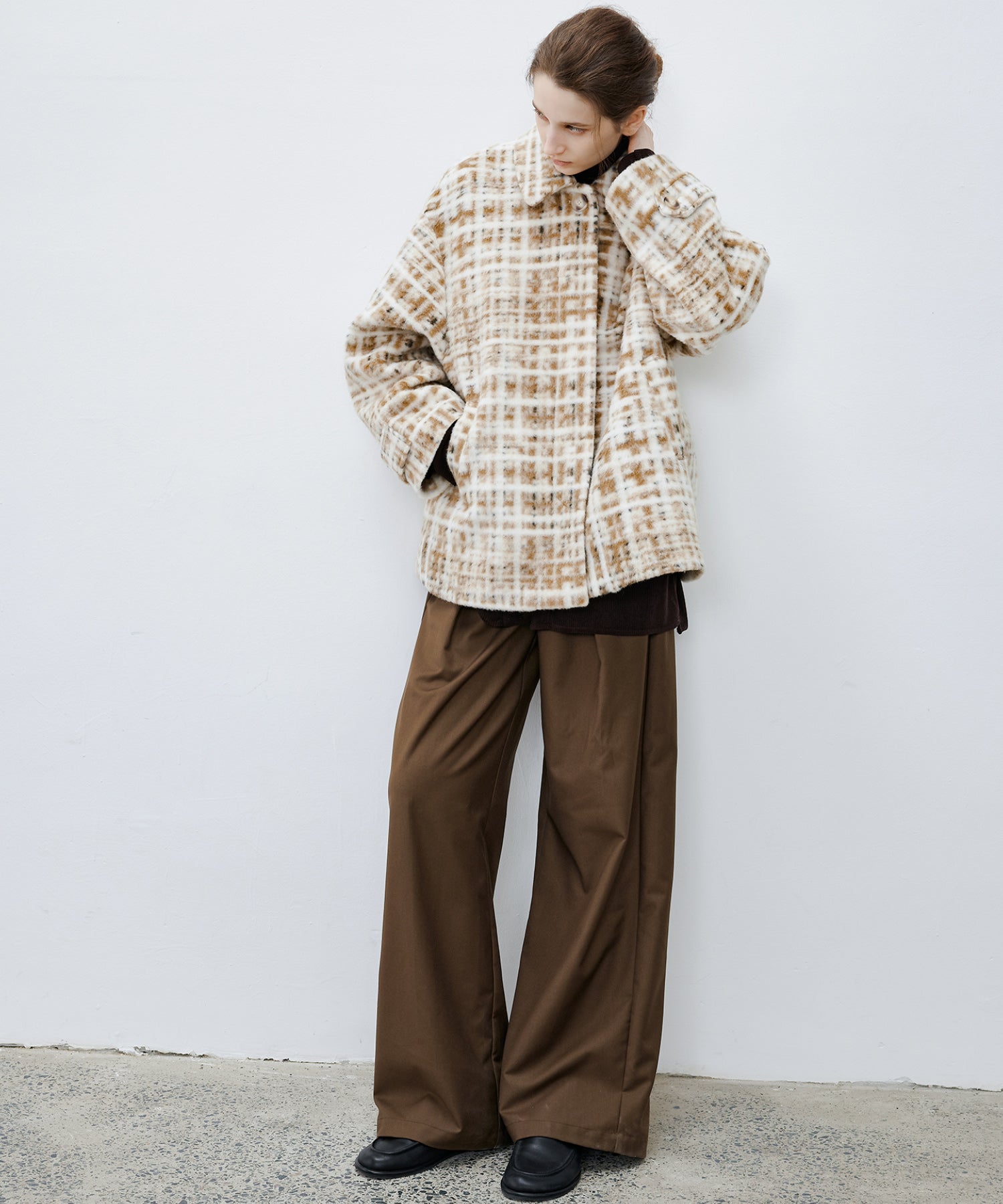 Hazy Plaid Tailored Wool Short Over-coat