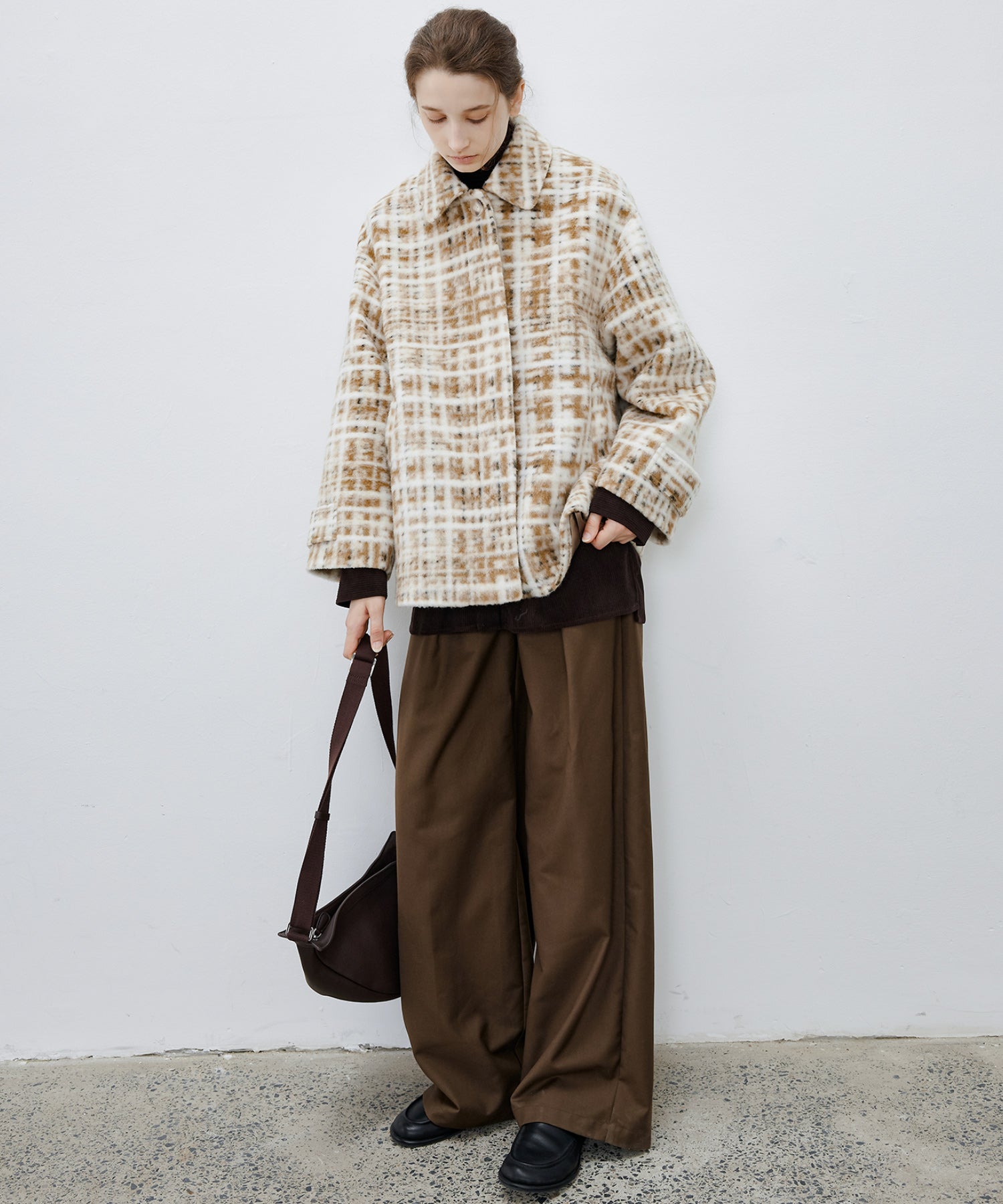 Hazy Plaid Tailored Wool Short Over-coat