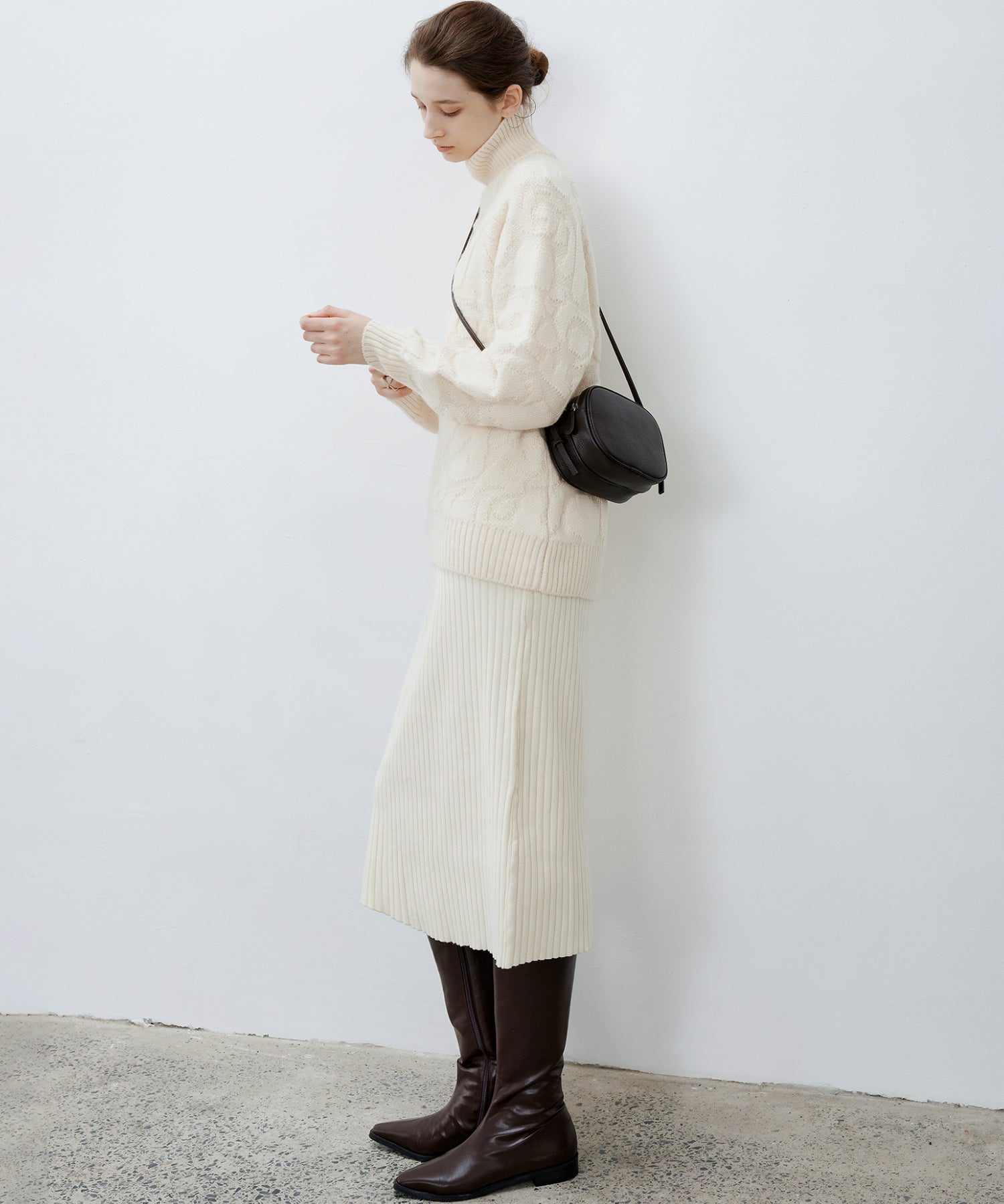 High Neck Jacquard Design Knit