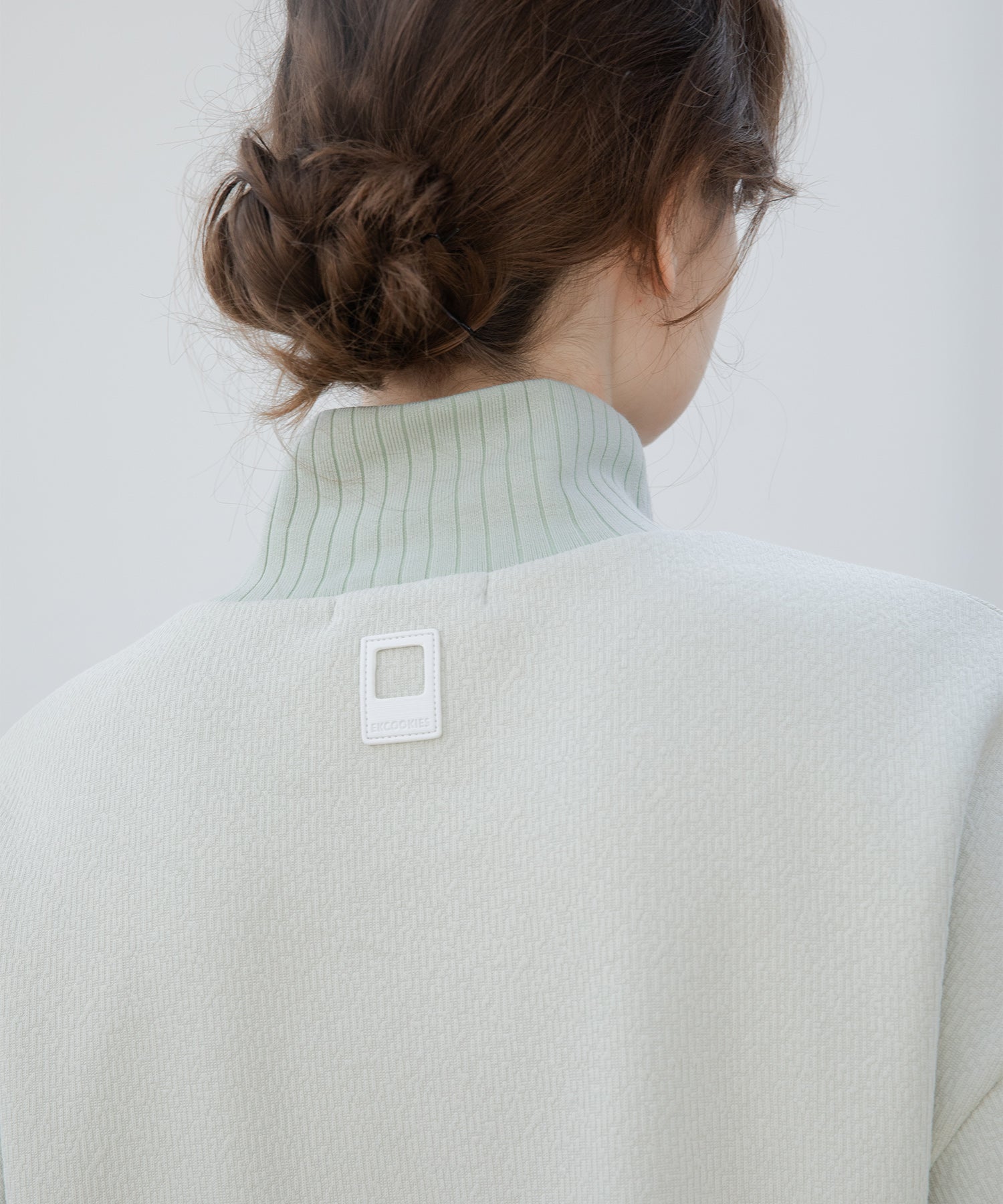 Front Slit High-Neck Jacquard Cut Top