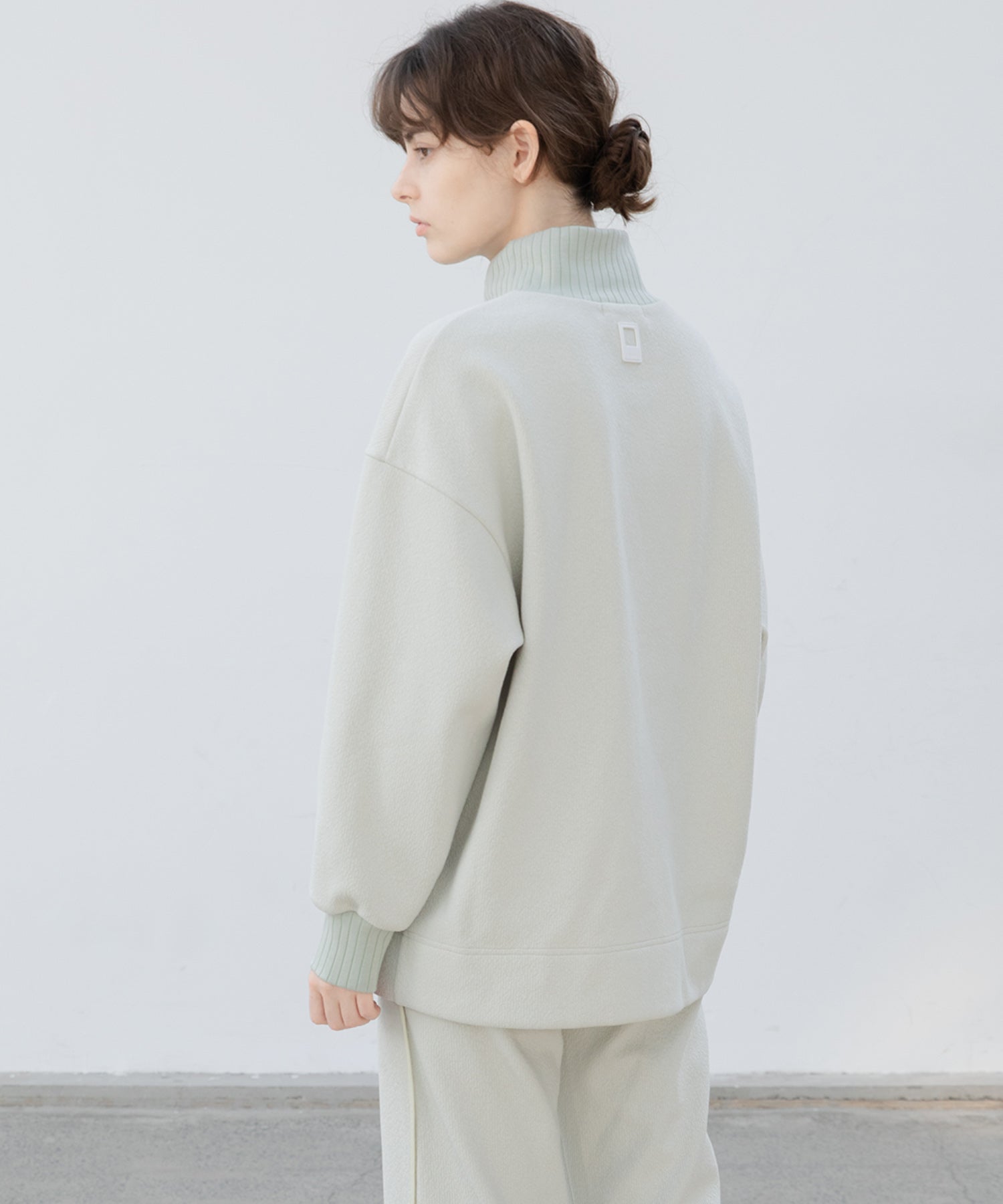 Front Slit High-Neck Jacquard Cut Top