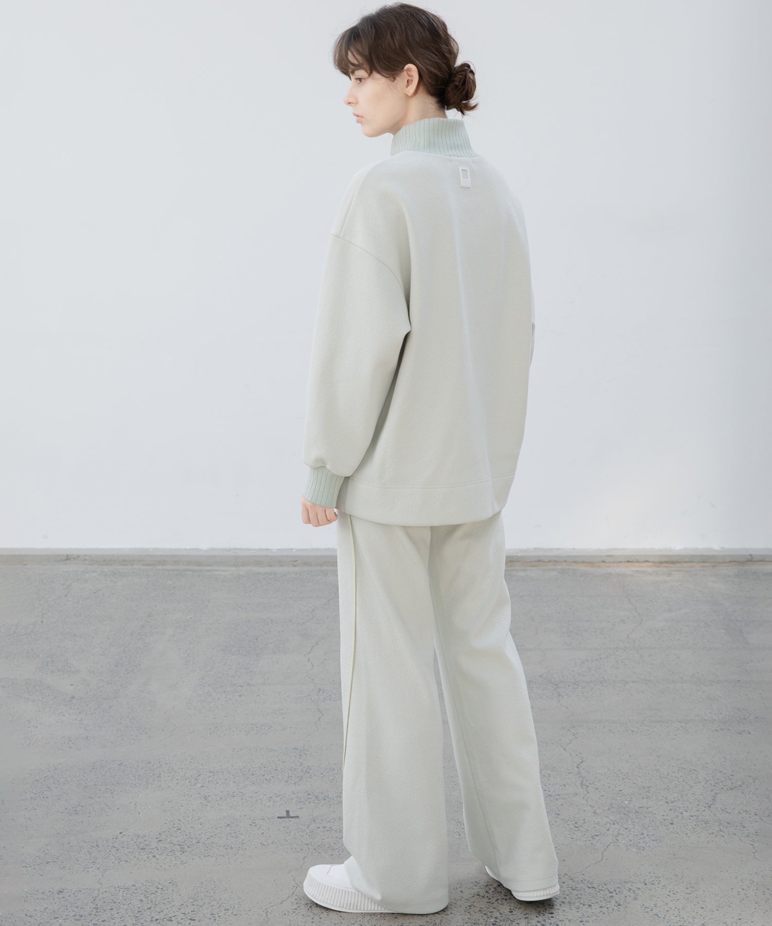 Front Slit High-Neck Jacquard Cut Top