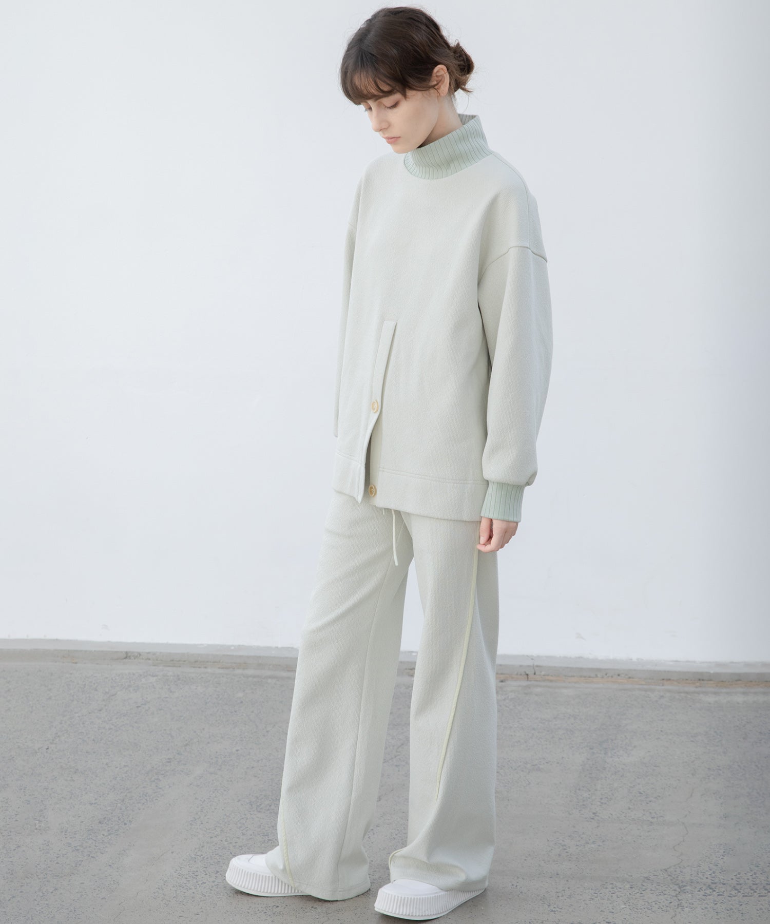 Front Slit High-Neck Jacquard Cut Top