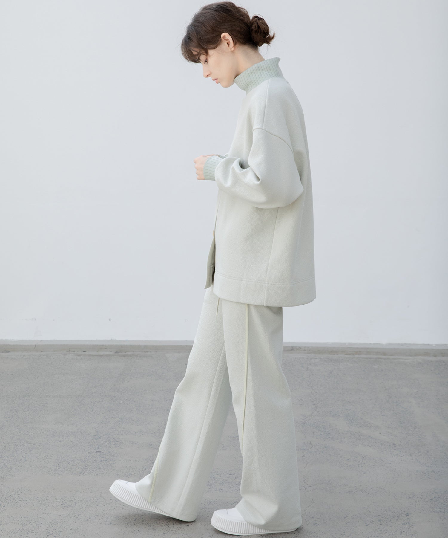 Front Slit High-Neck Jacquard Cut Top