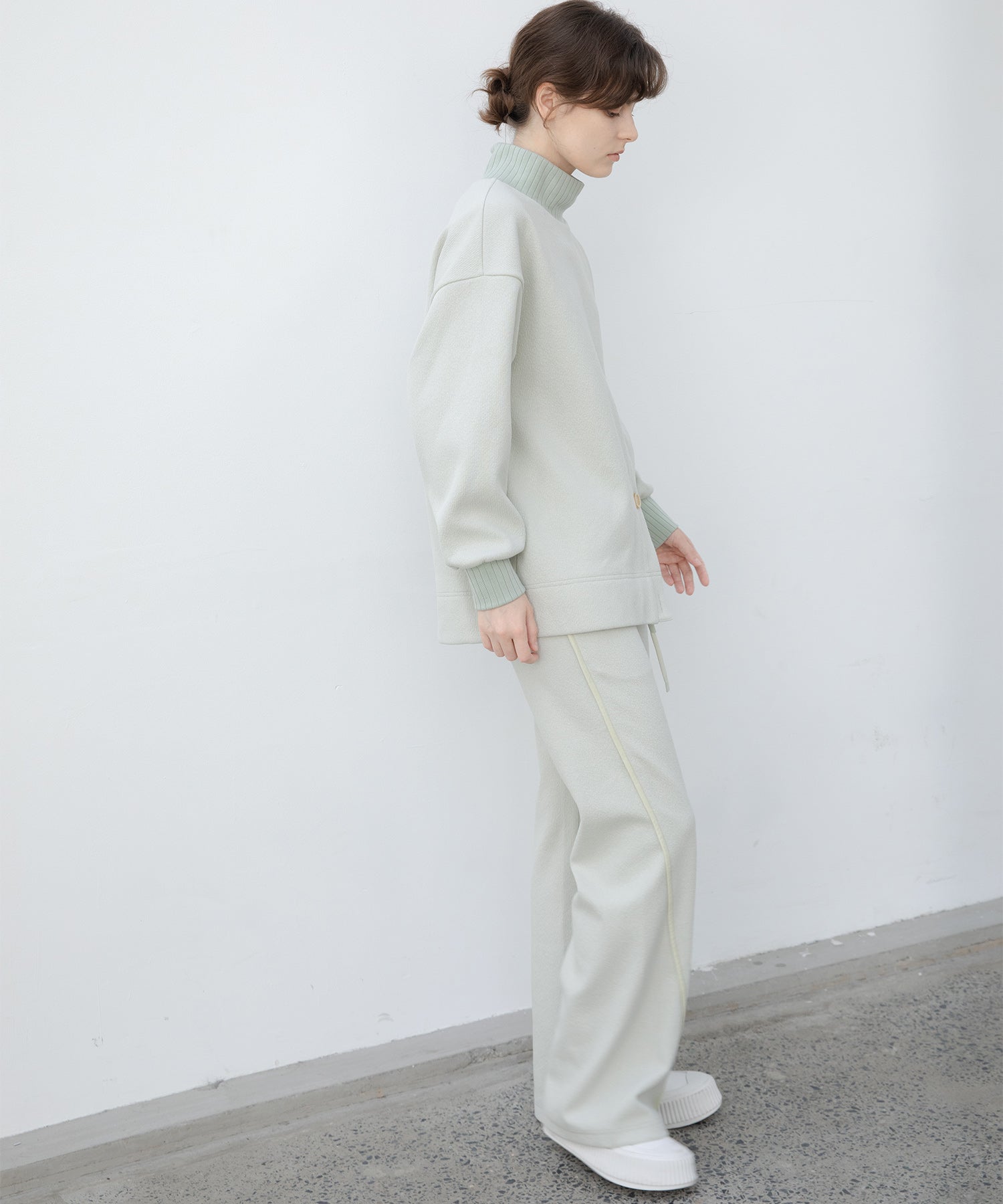 Front Slit High-Neck Jacquard Cut Top