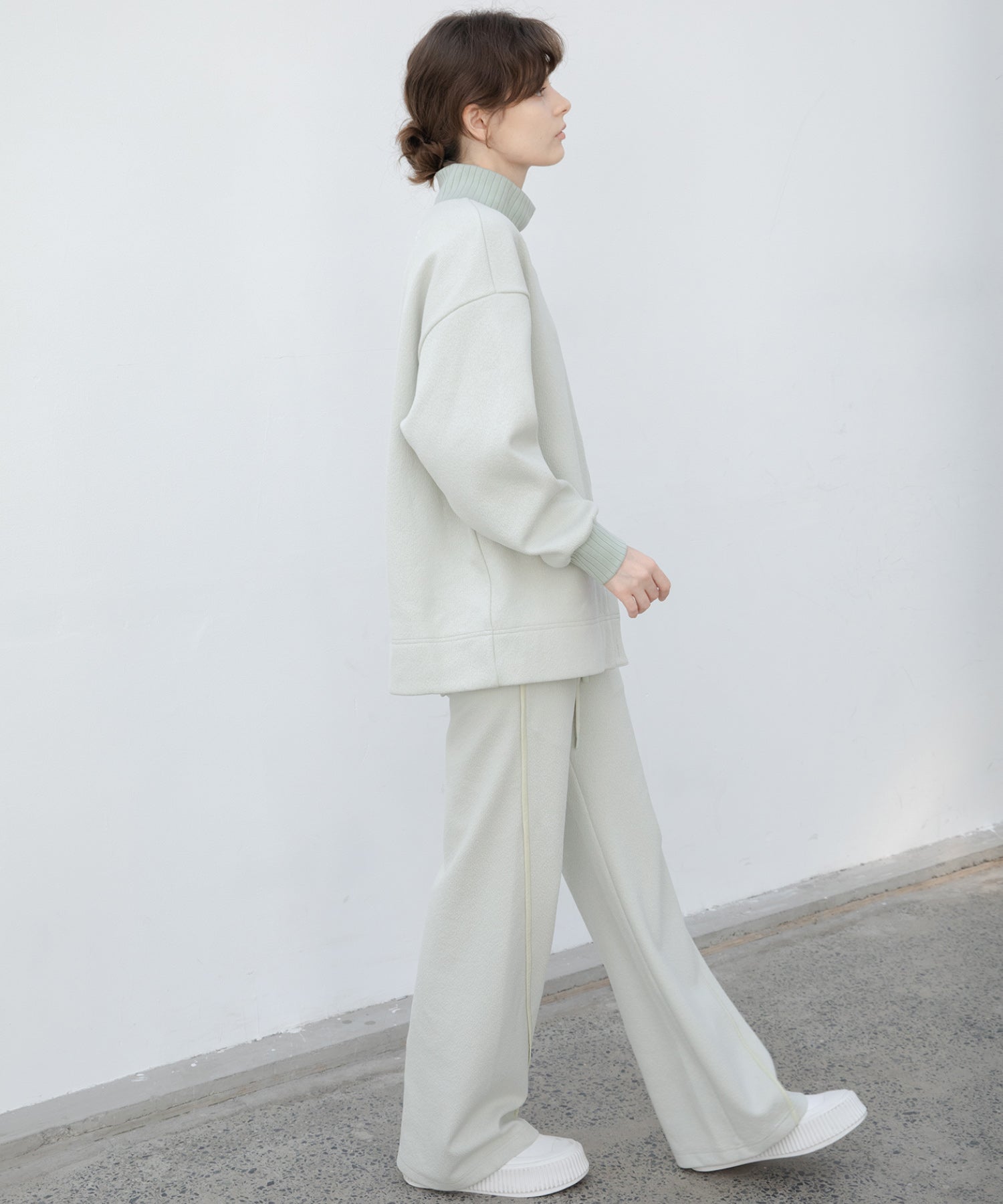 Front Slit High-Neck Jacquard Cut Top