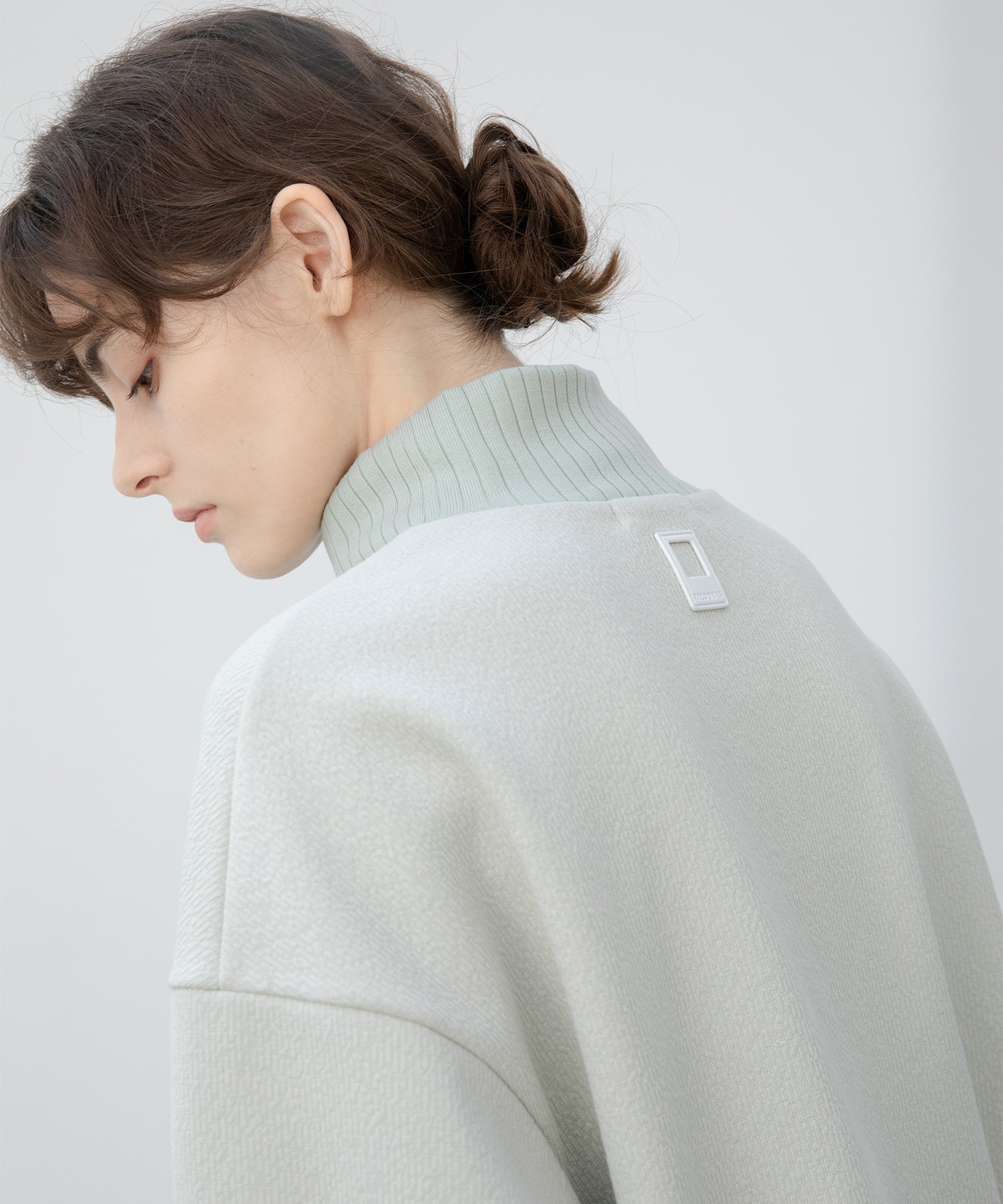 Front Slit High-Neck Jacquard Cut Top