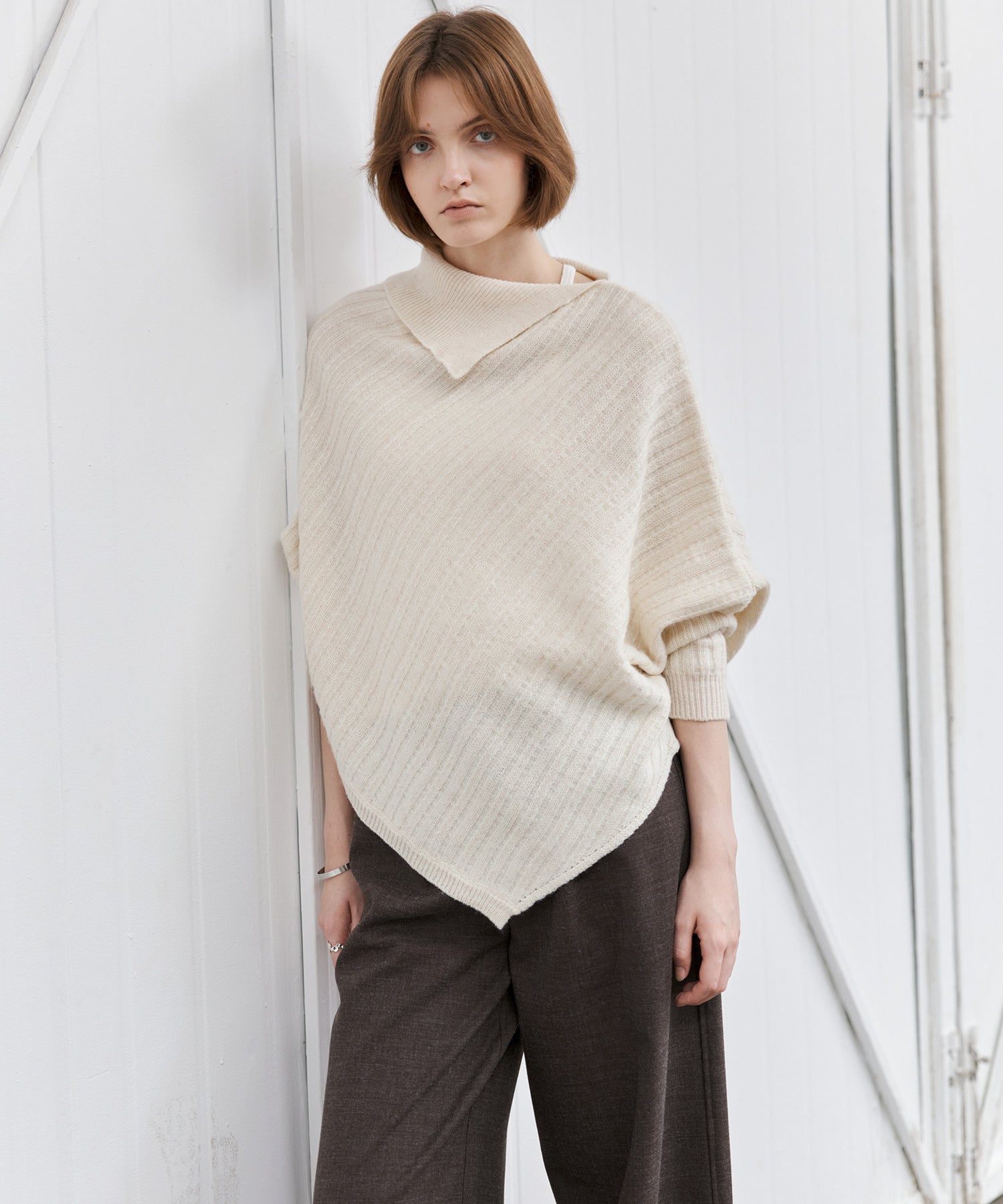Asymmetric Textured Knit Sweater