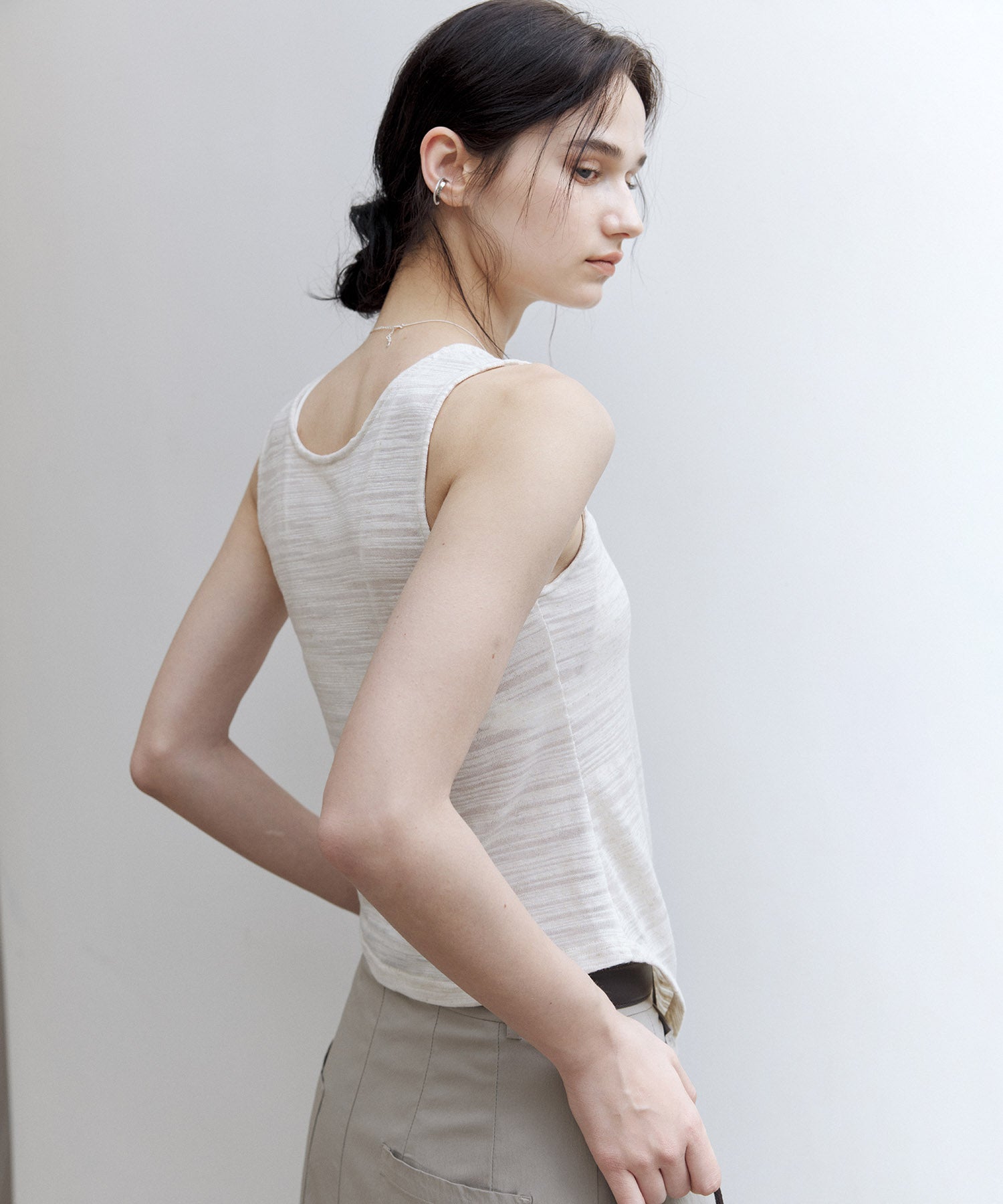 Asymmetric Gather Linen Blend Tank Top