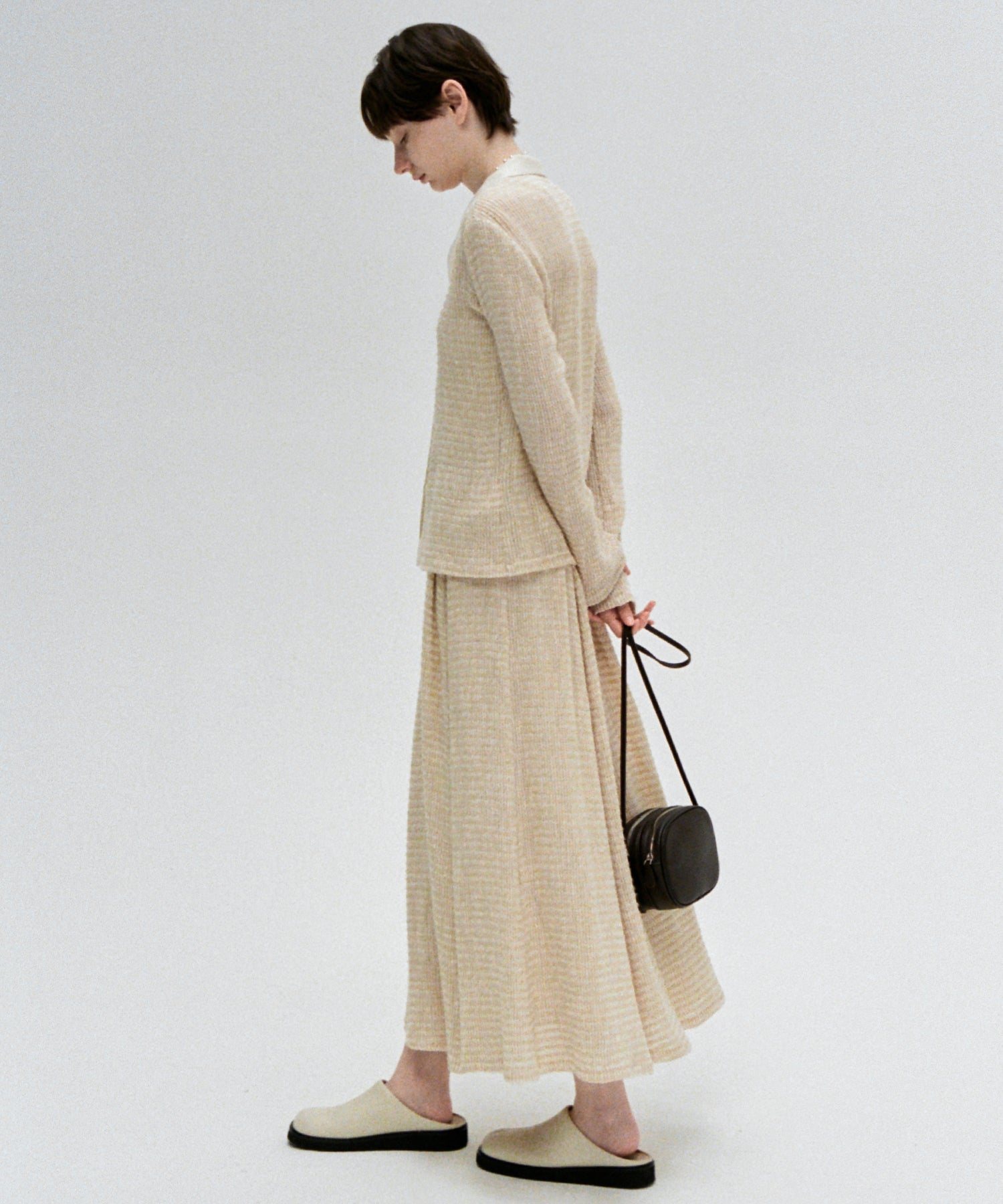 Two-Tone Openwork Knit Shirt Blouse