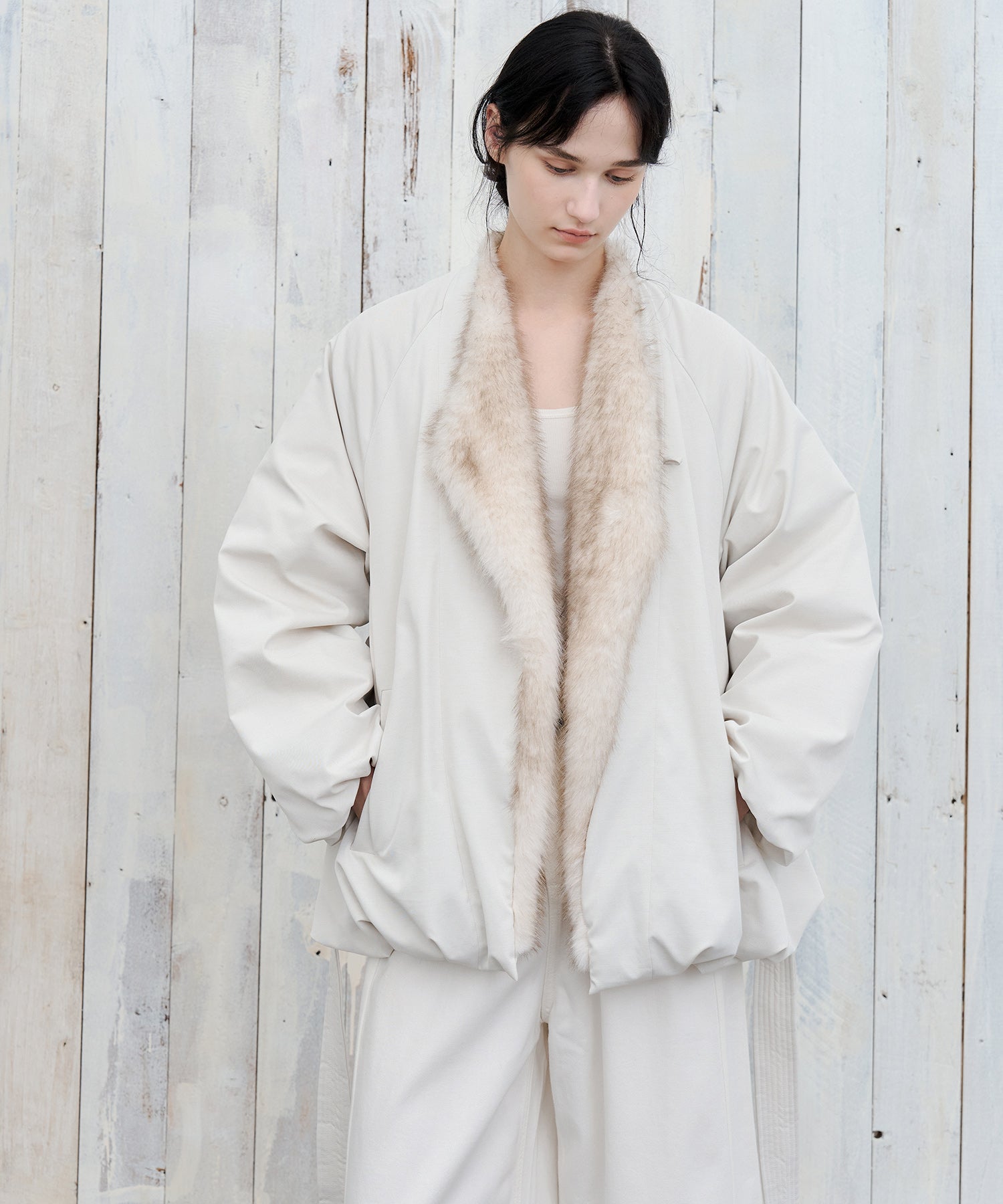 Faux Fur Collar Balloon Down Jacket