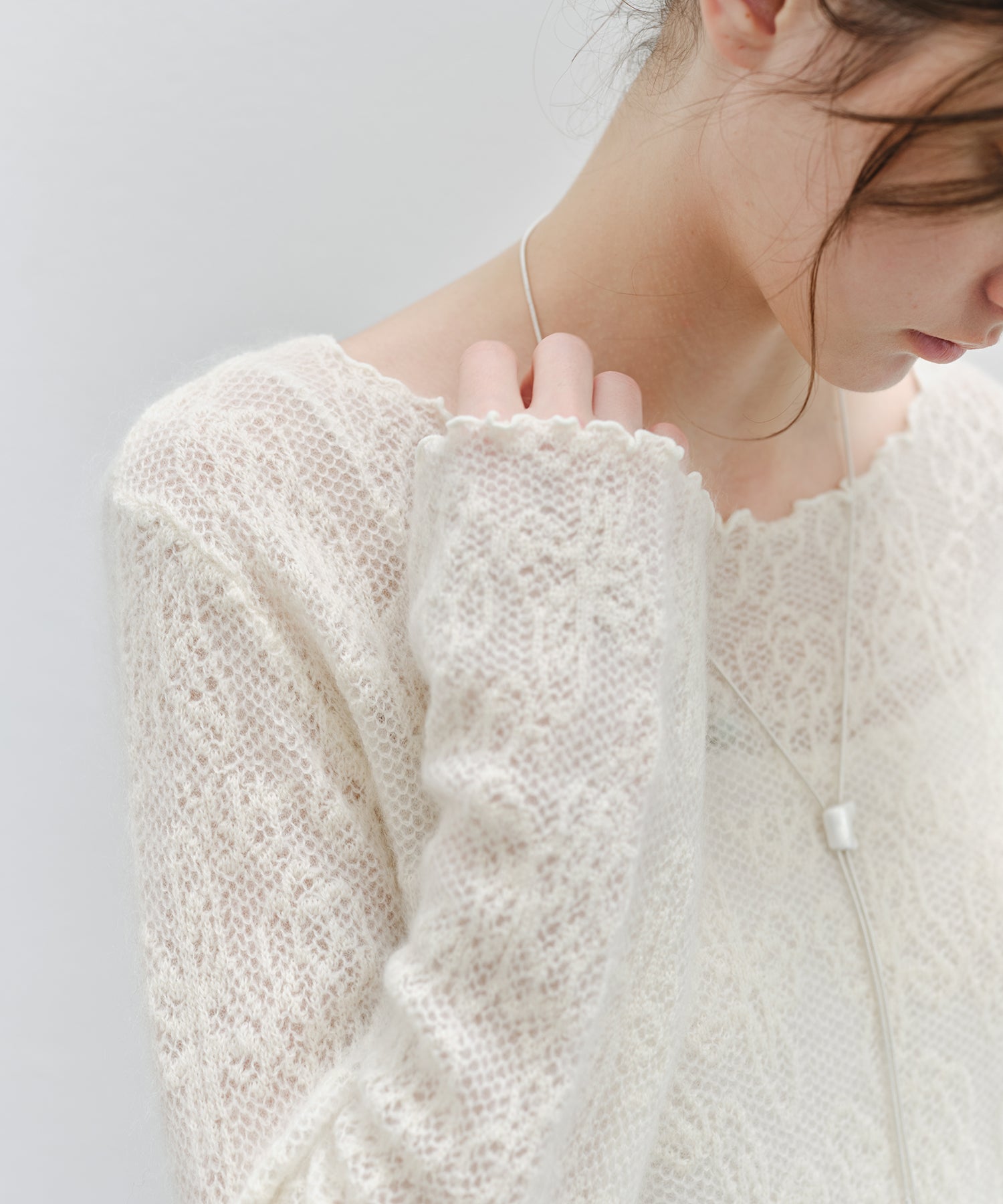 「9月下旬出荷予定」Sheer Jacquard Wool Silk Knit Top