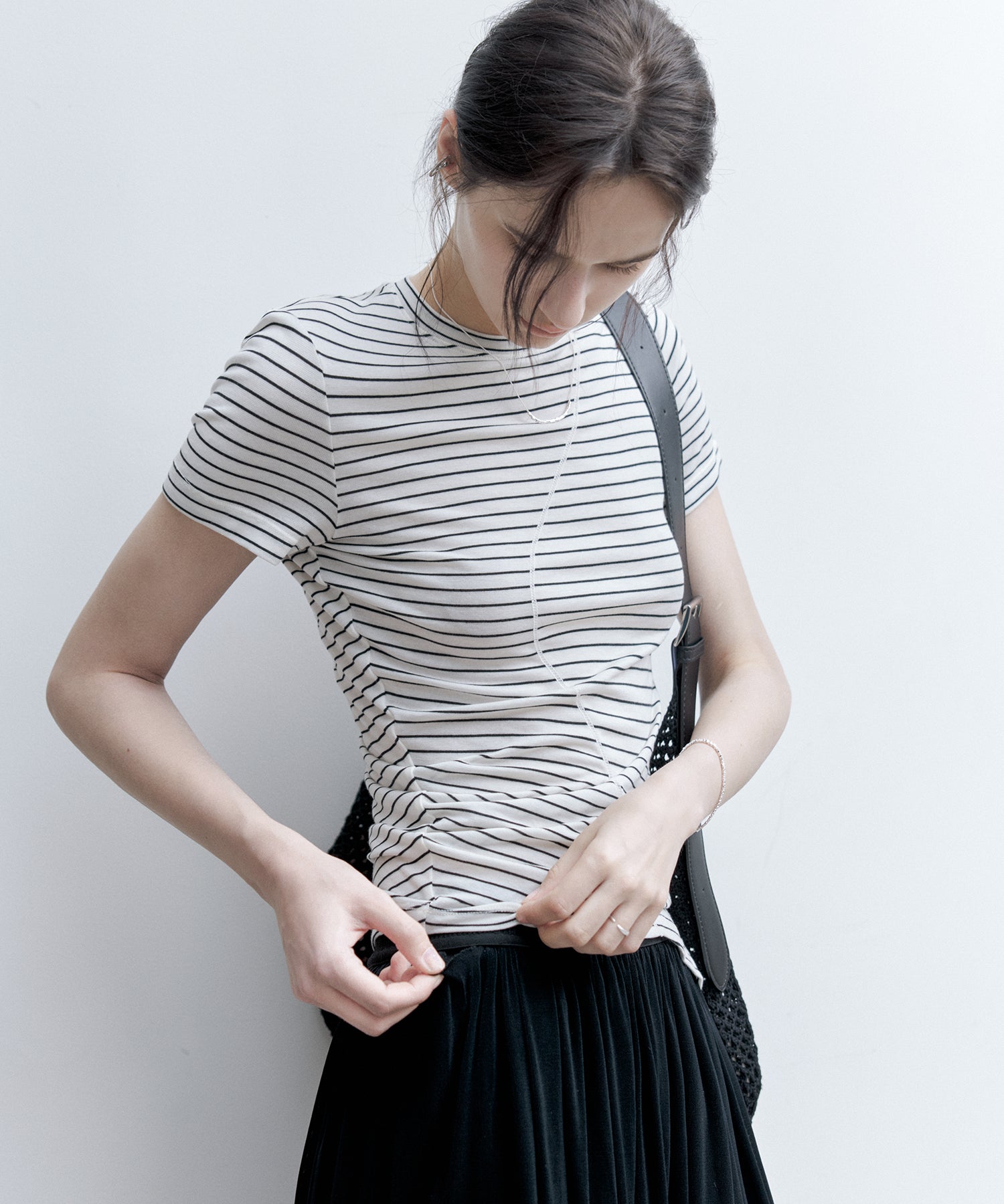 Asymmetric Hem Fitted T-Shirt in Lyocell Blend