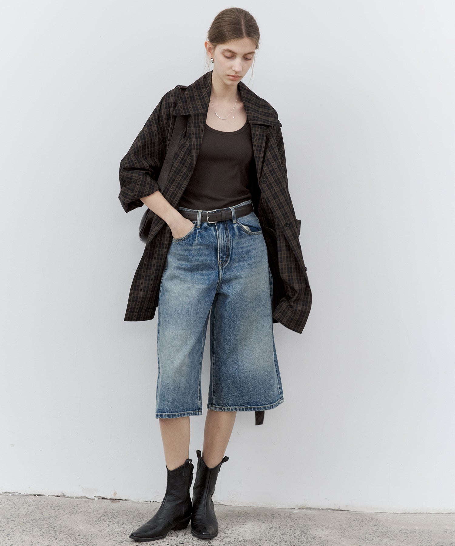 Washed Wide-Leg Denim Shorts