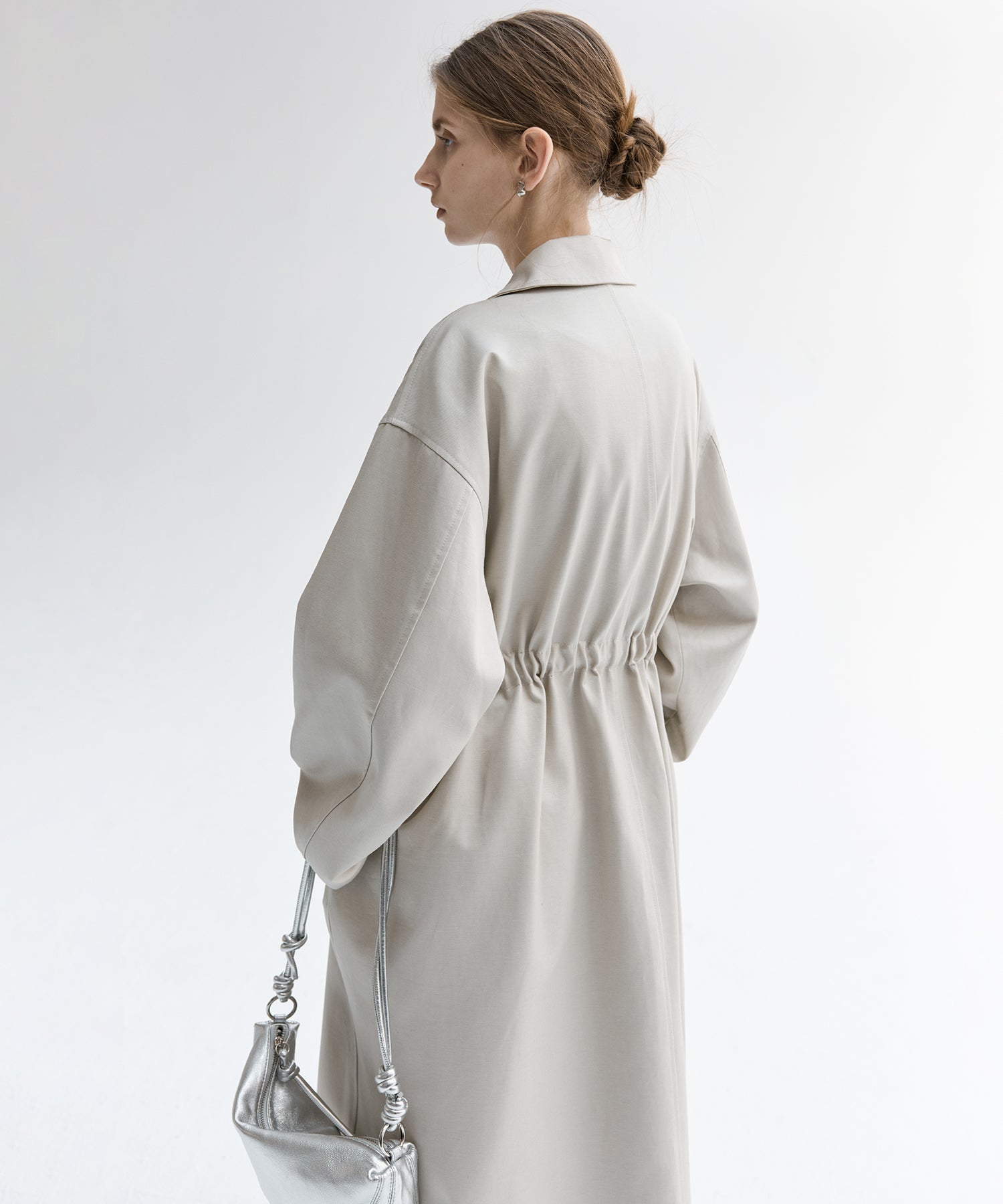 Drawstring Waist Relaxed Fit Long Coat