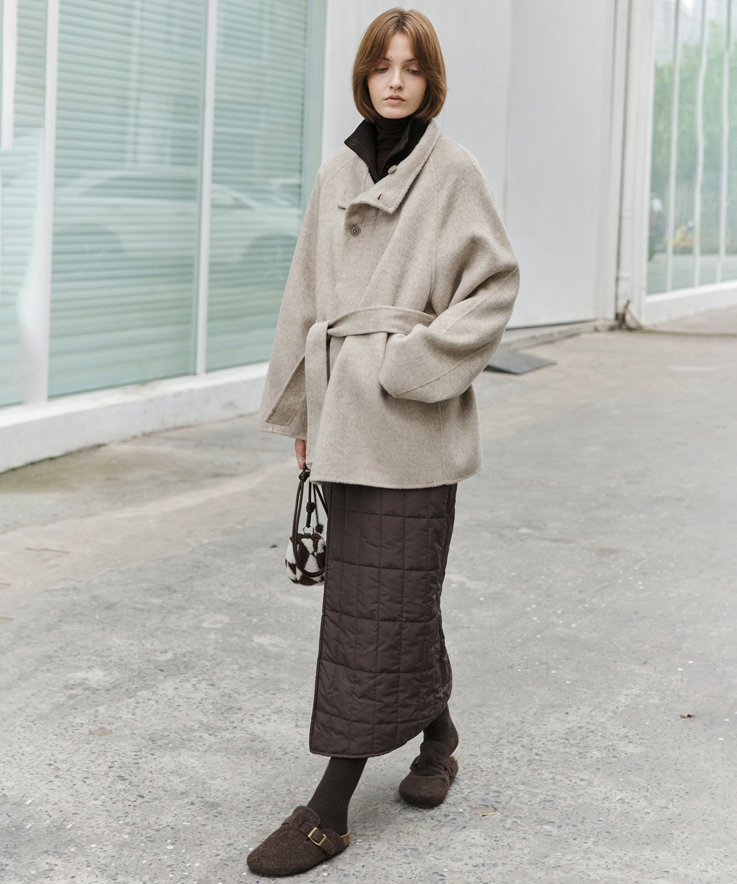 Quilted Overlap Long Skirt Straight Silhouette Padded Warm Winter Skirt