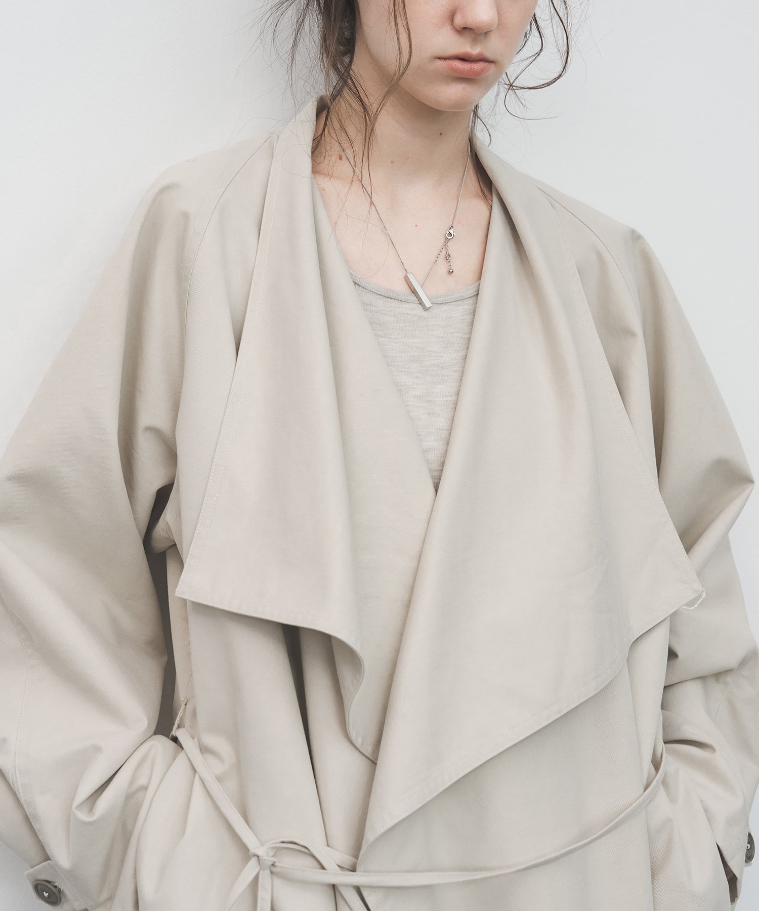 Layered Drape-Neck Trench Coat – Oversized Long Silhouette