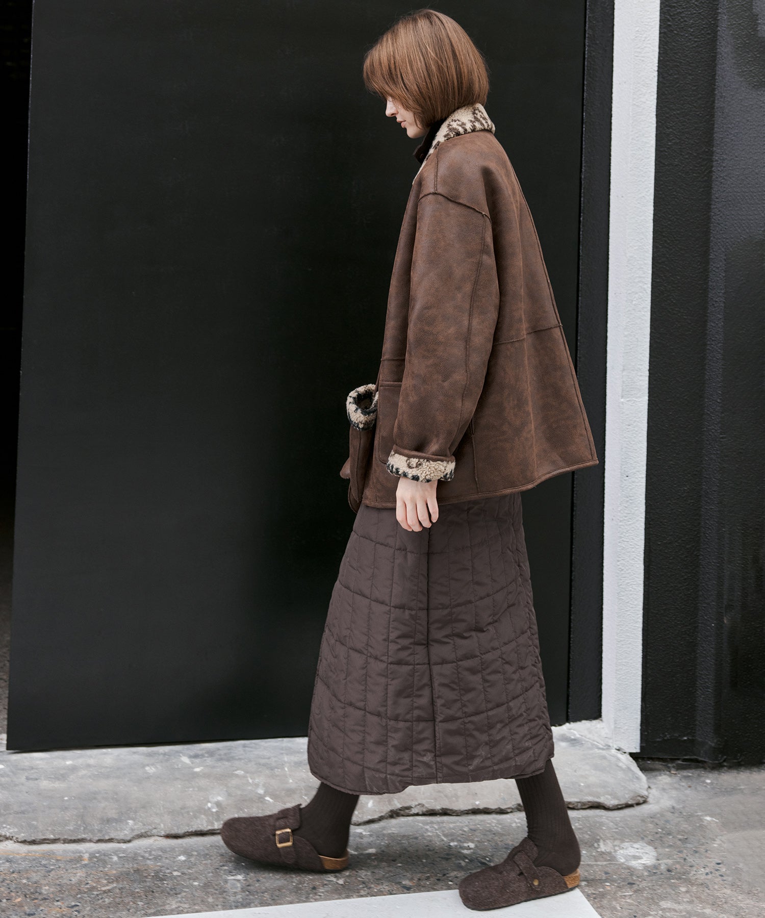 Fair Isle Faux Shearling Jacket with Gloves