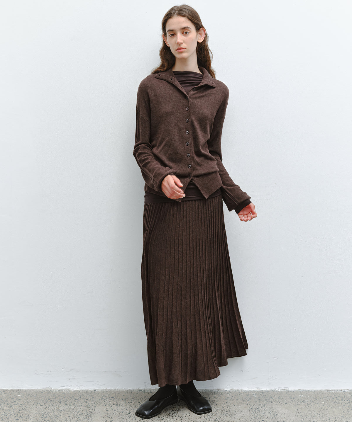 「10月下旬出荷予定」Wool-Silk Blend Pleated Knit Skirt