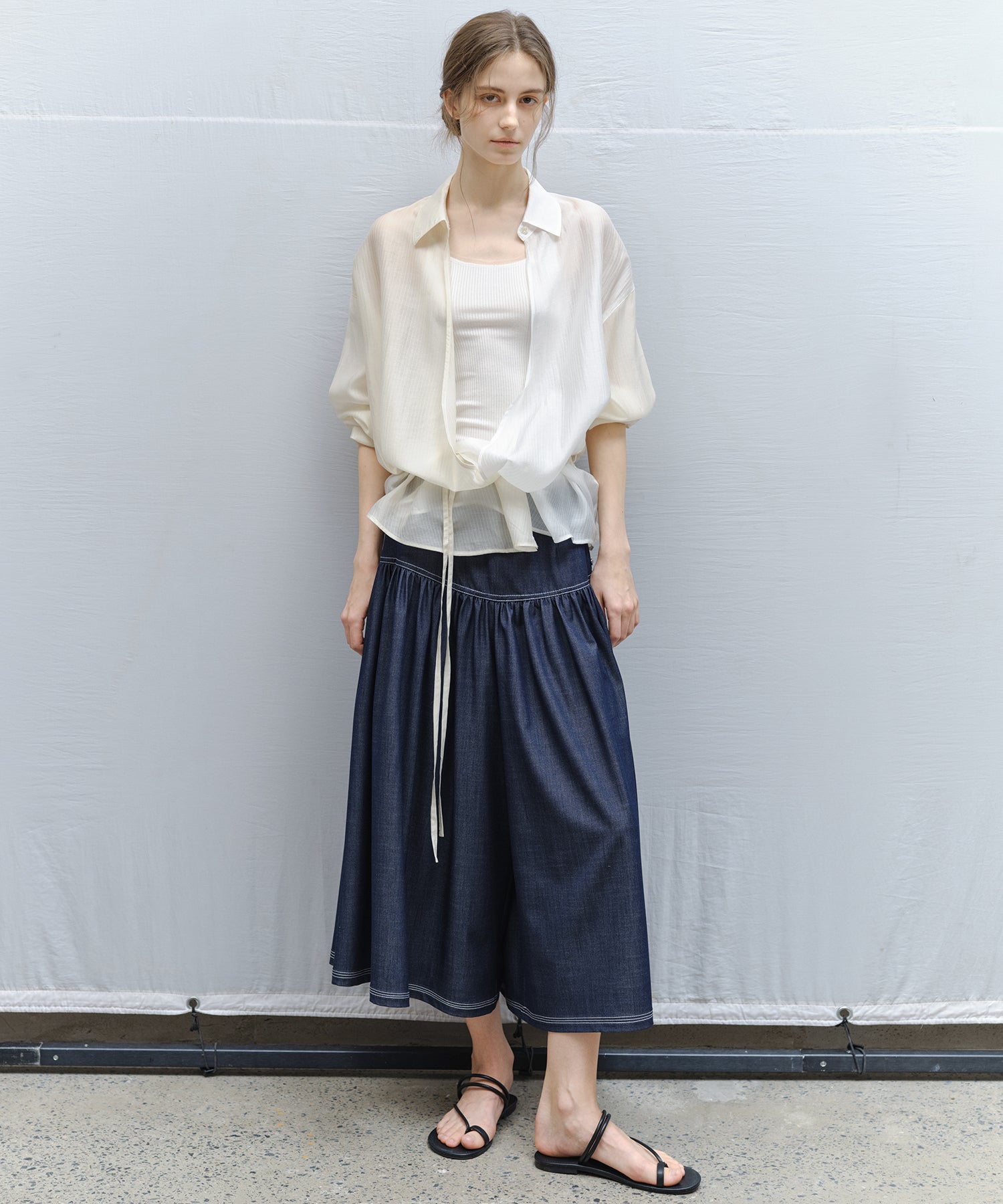 Bi-color Asymmetric Neck Sheer Shirt
