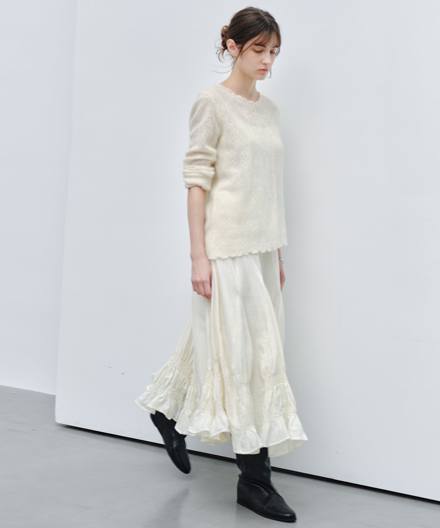 「9月下旬出荷予定」Sheer Jacquard Wool Silk Knit Top