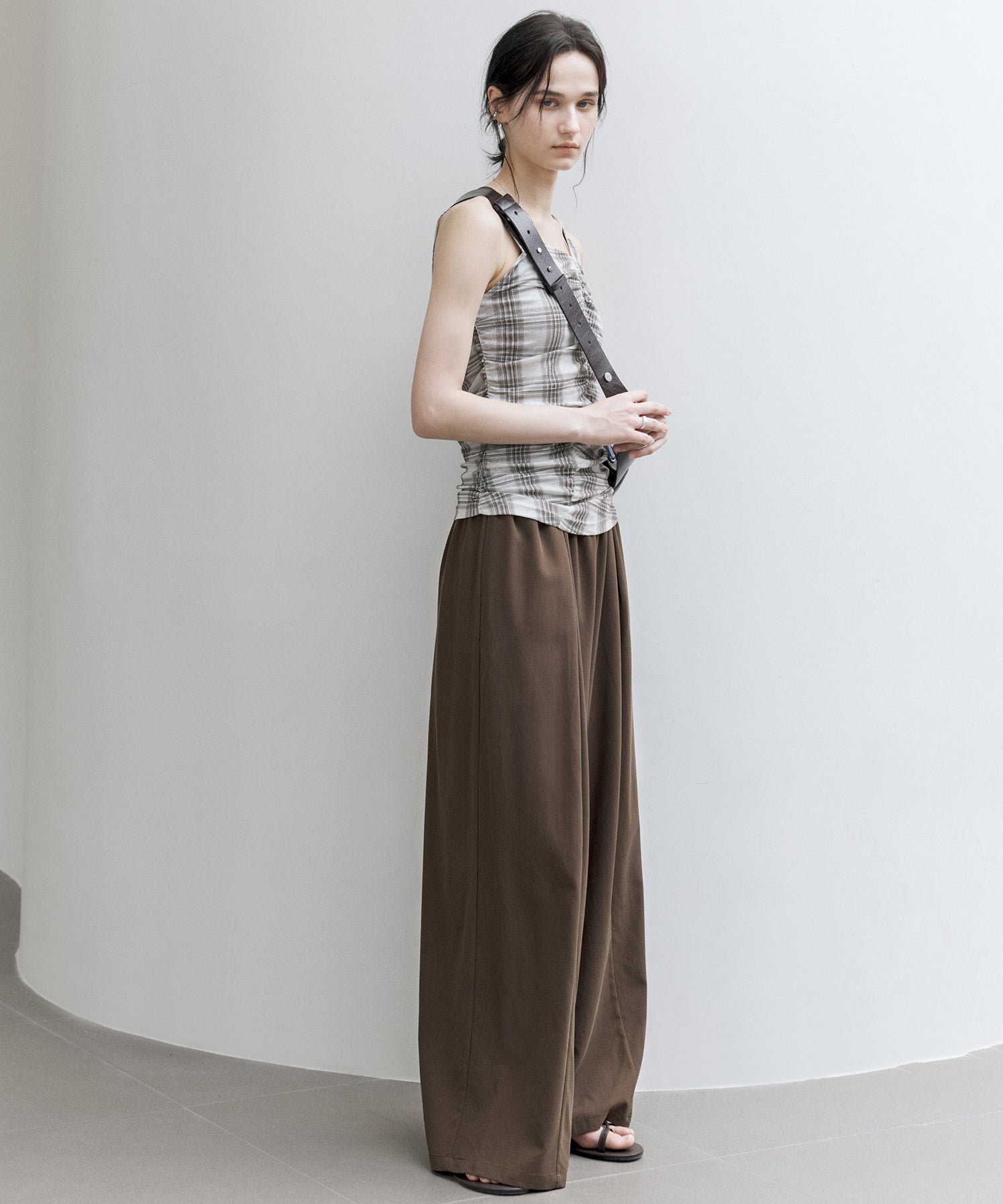 Asymmetric Gather Sheer Sleeveless Top