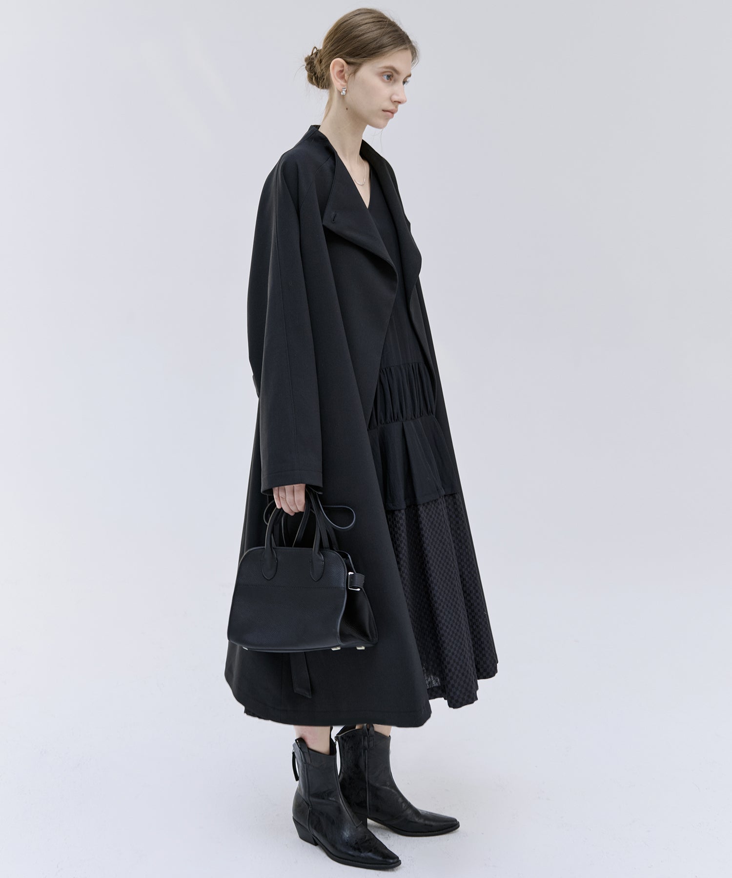Asymmetric Collar Raglan Sleeve Long Coat