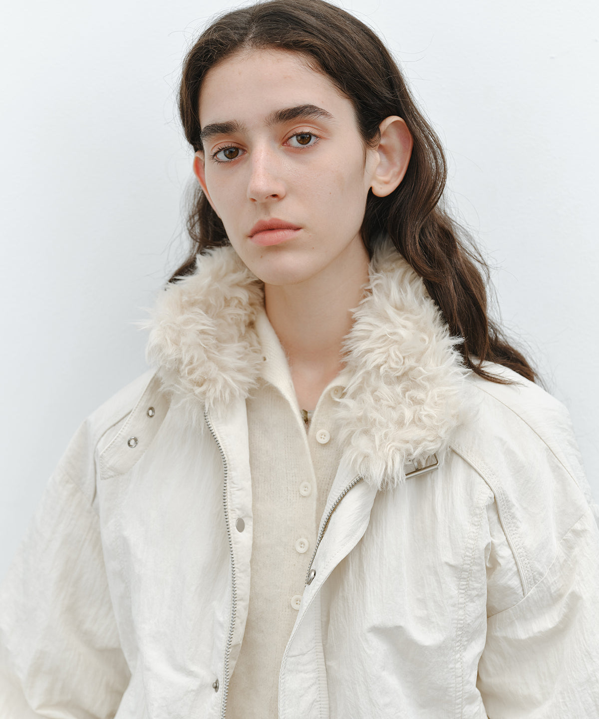「10月下旬出荷予定」Faux Fur Trim Stand Collar Short Down Jacket