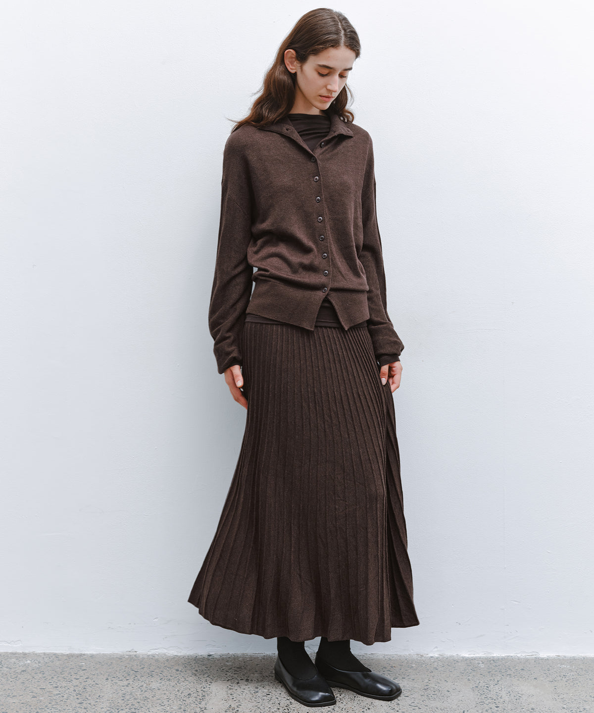 「10月下旬出荷予定」Wool-Silk Blend Pleated Knit Skirt